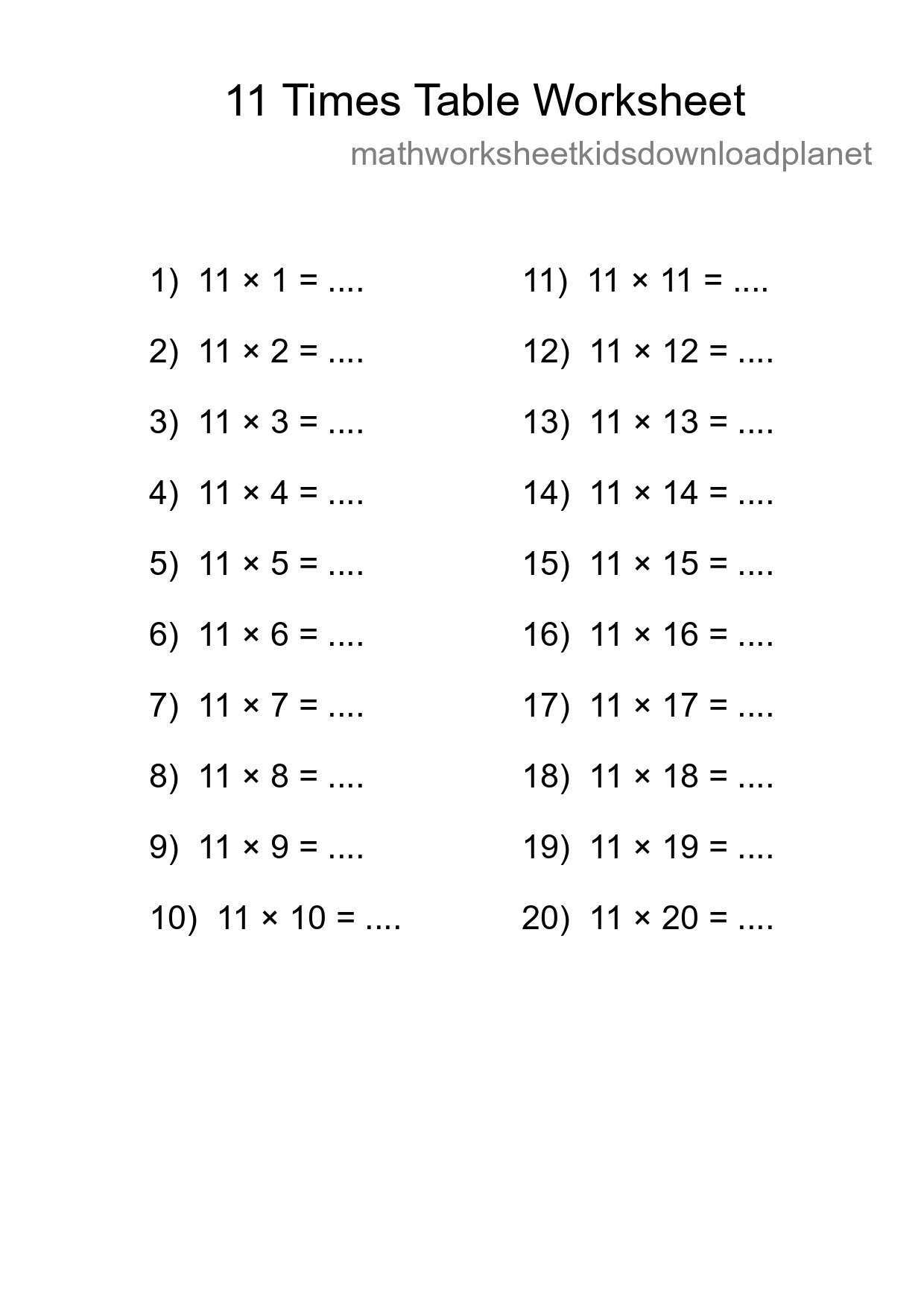 11 Times Table Worksheet For Grade 4 With Answers - Part 141