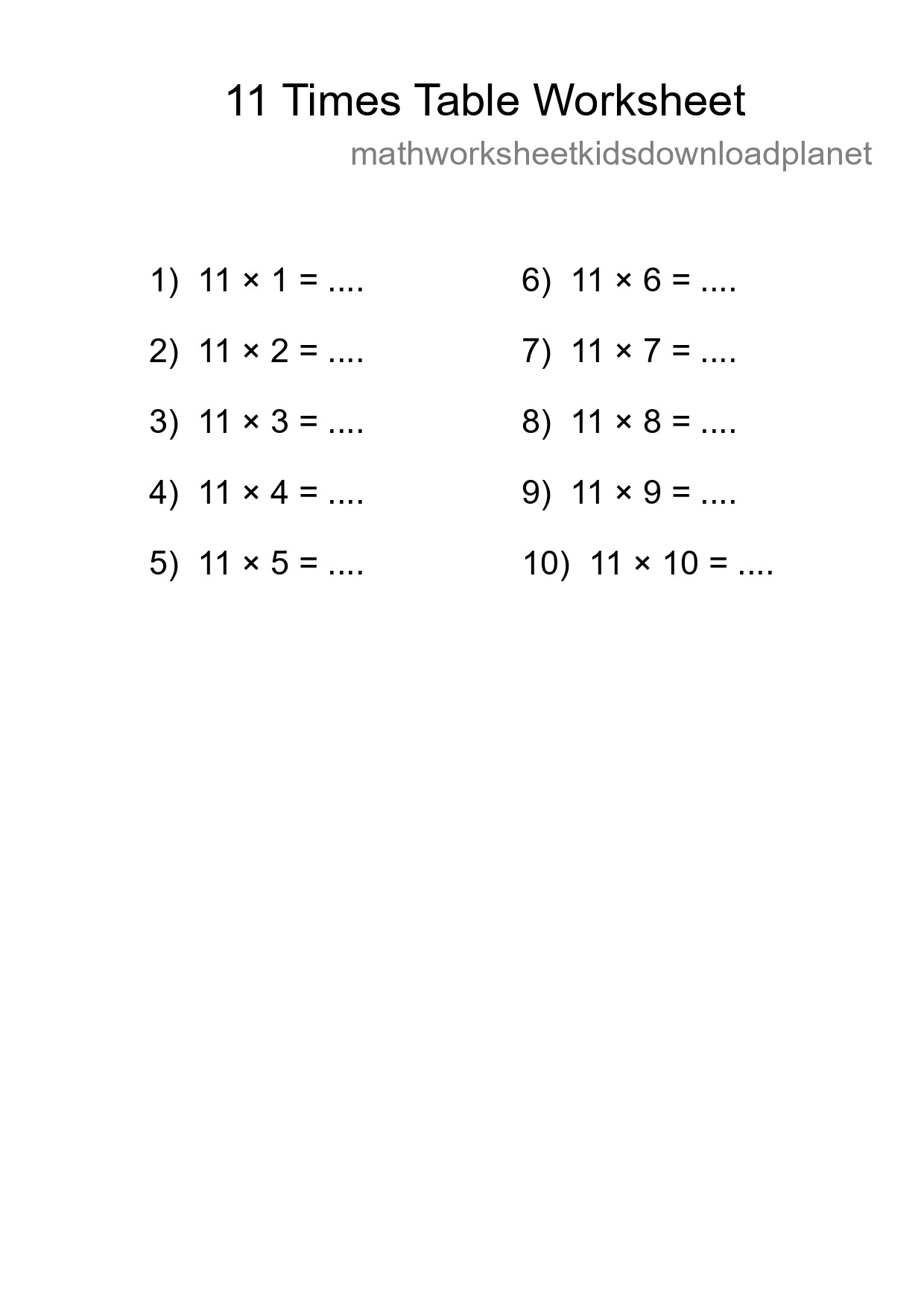 11 Times Table Worksheet For Grade 4 With Answers - Part 240