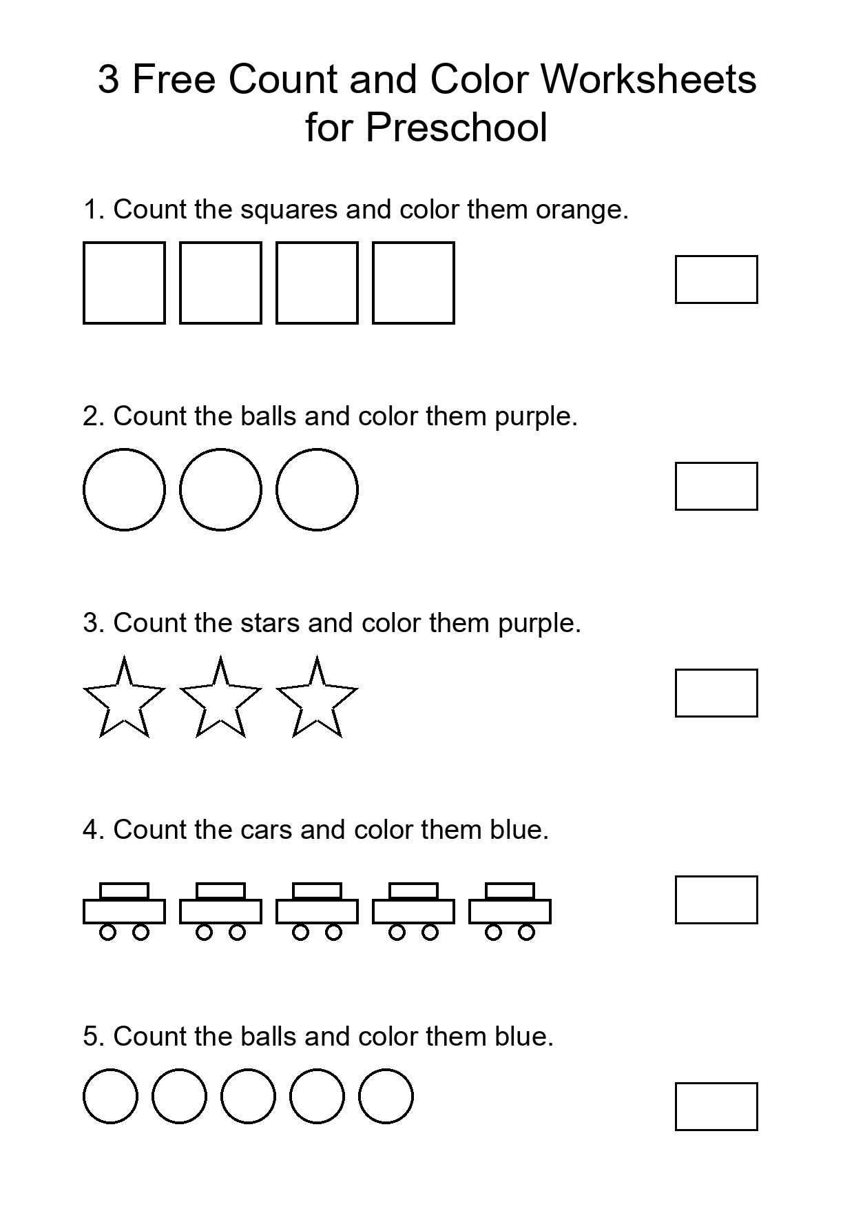3 Free Count and Color Worksheets for Preschool
