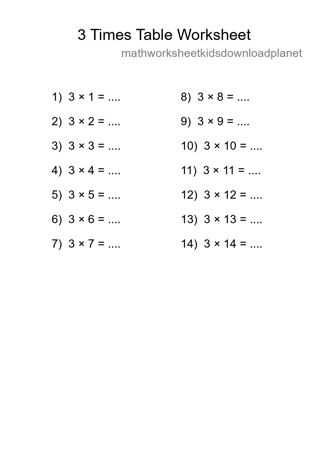 3 Times Table Worksheet For Grade 2 - Part 163