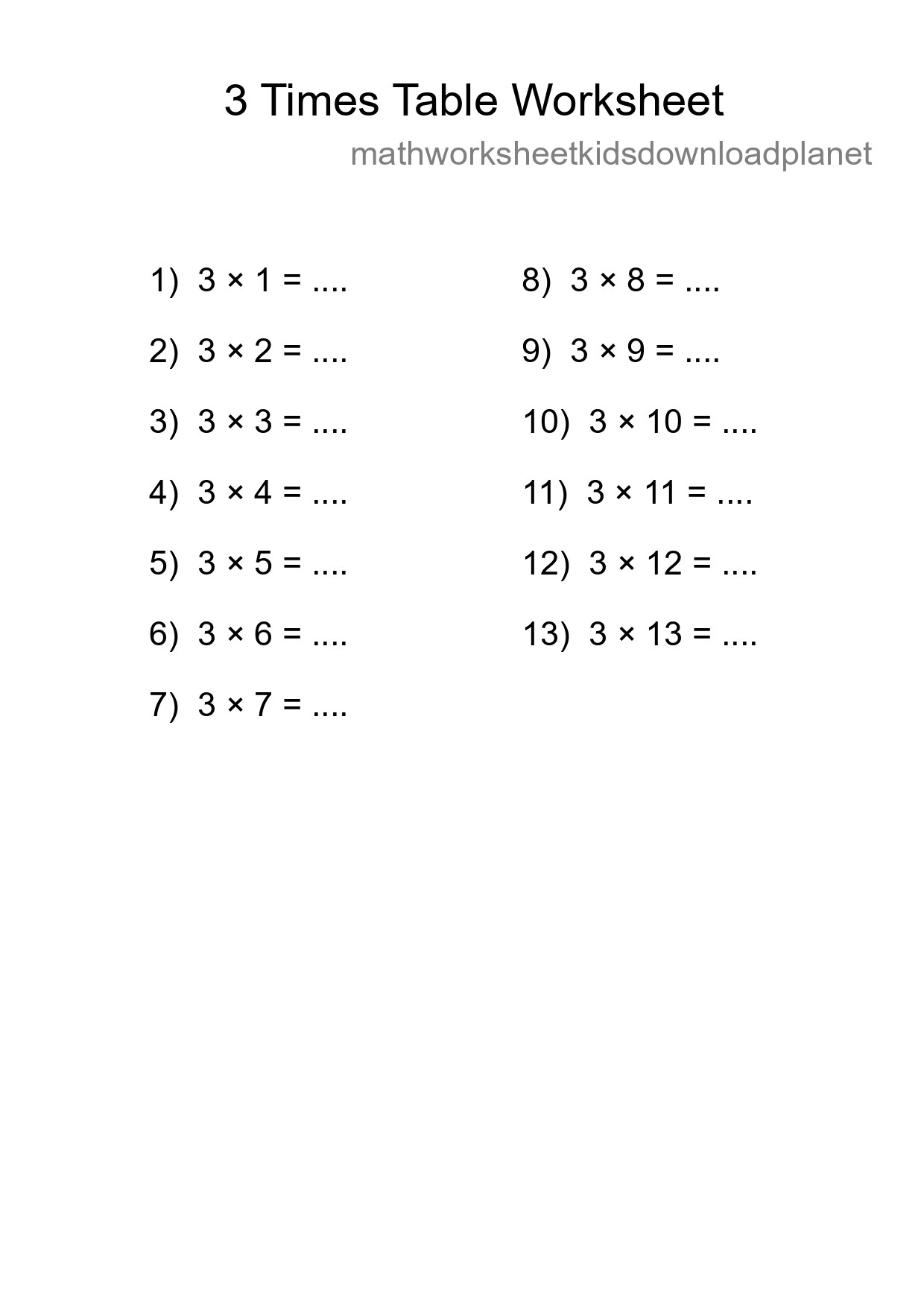3 Times Table Worksheet For Grade 2 - Part 97