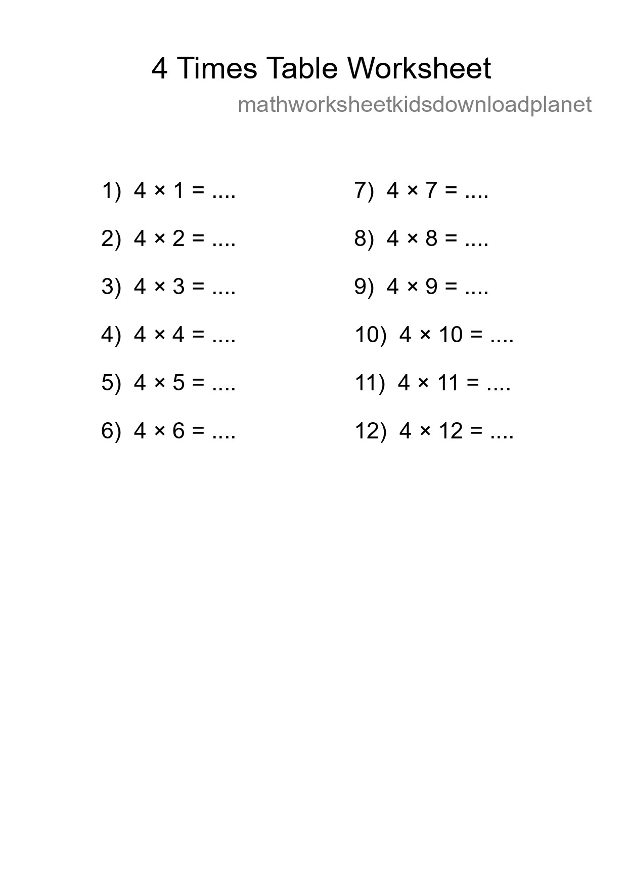 4 Times Table Worksheet For Grade 2 - Part 152