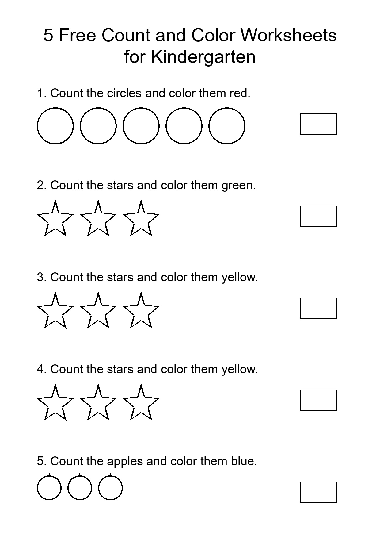 5 Free Count and Color Worksheets for Kindergarten