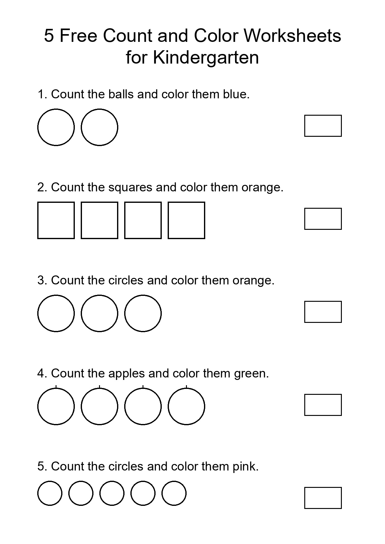 5 Free Count and Color Worksheets for Kindergarten