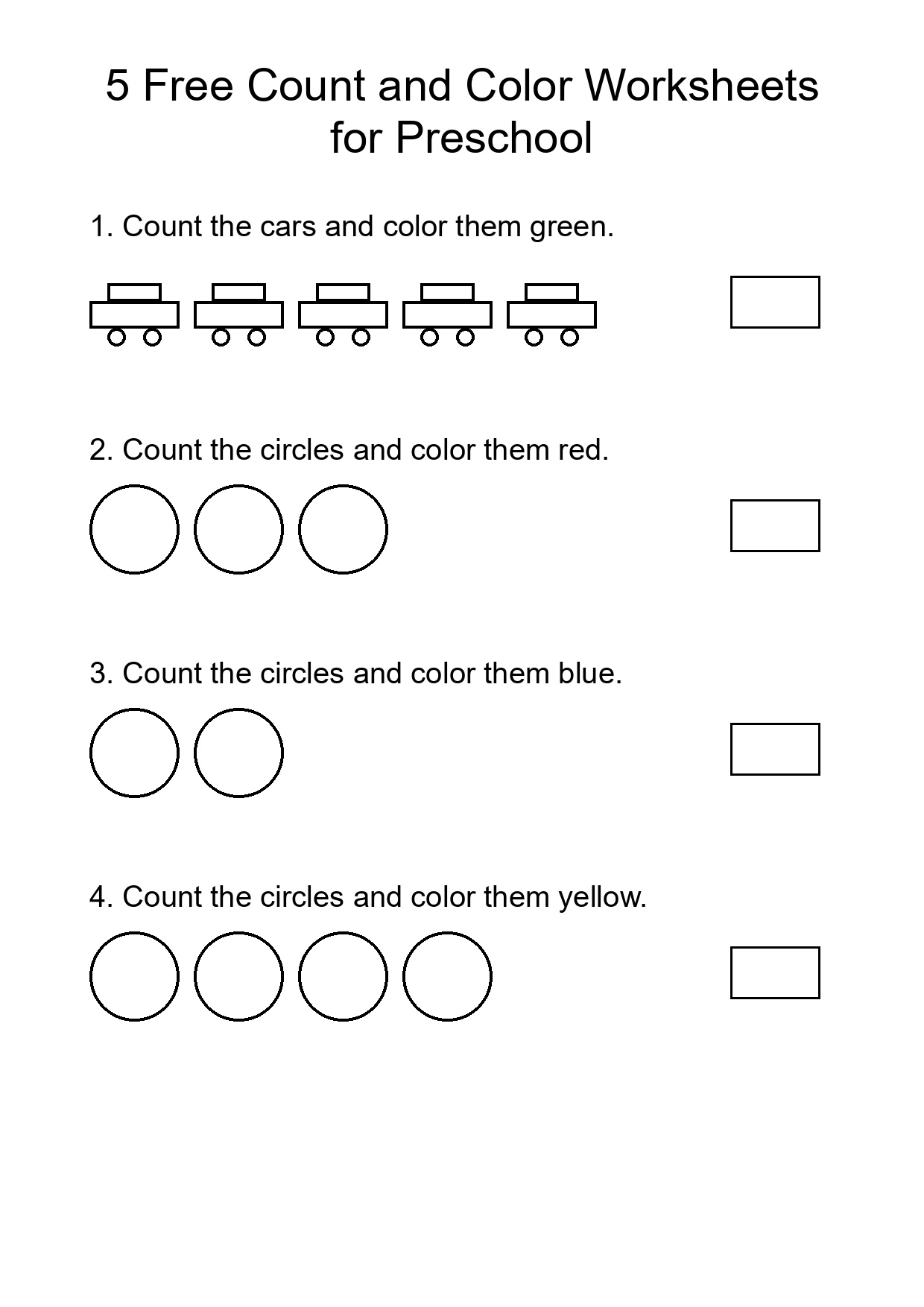 5 Free Count and Color Worksheets for Preschool