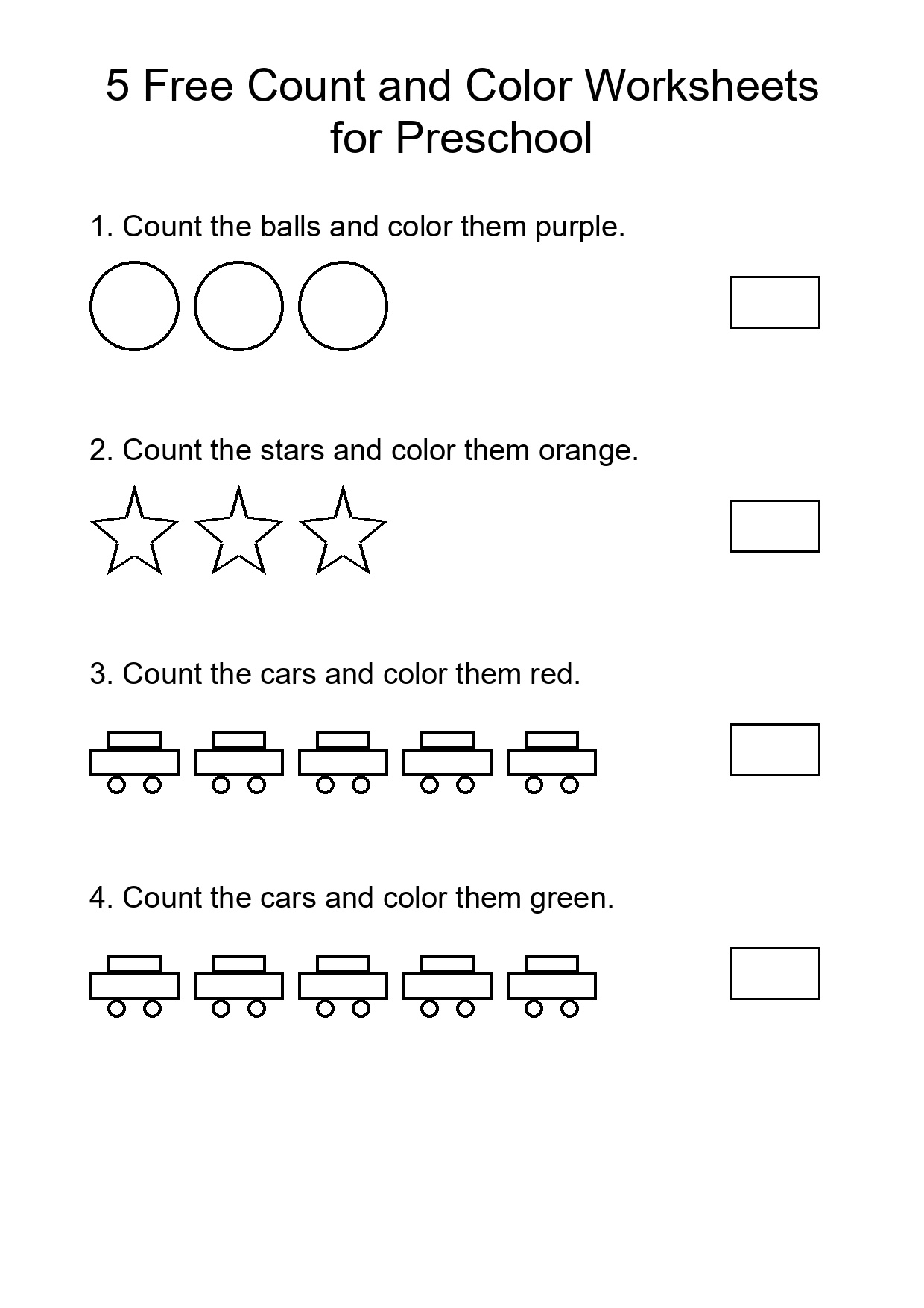 5 Free Count and Color Worksheets for Preschool