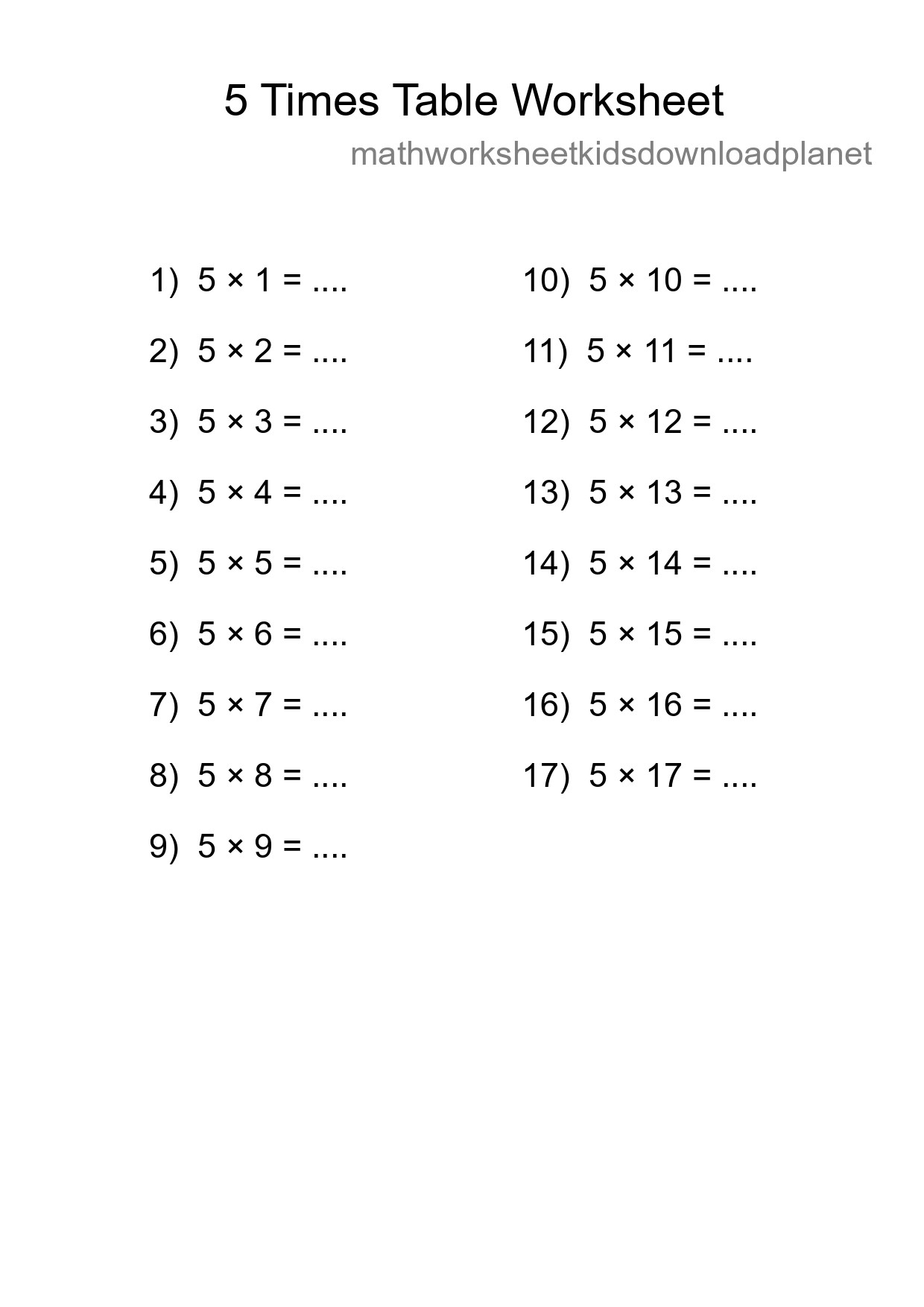5 Times Table Worksheet For Grade 2 With Answers - Part 75