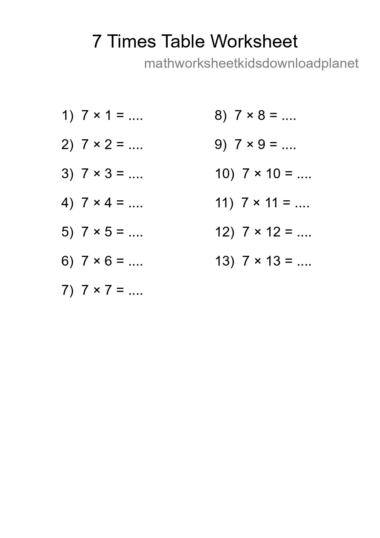 7 Times Table Worksheet For Grade 3 - Part 196