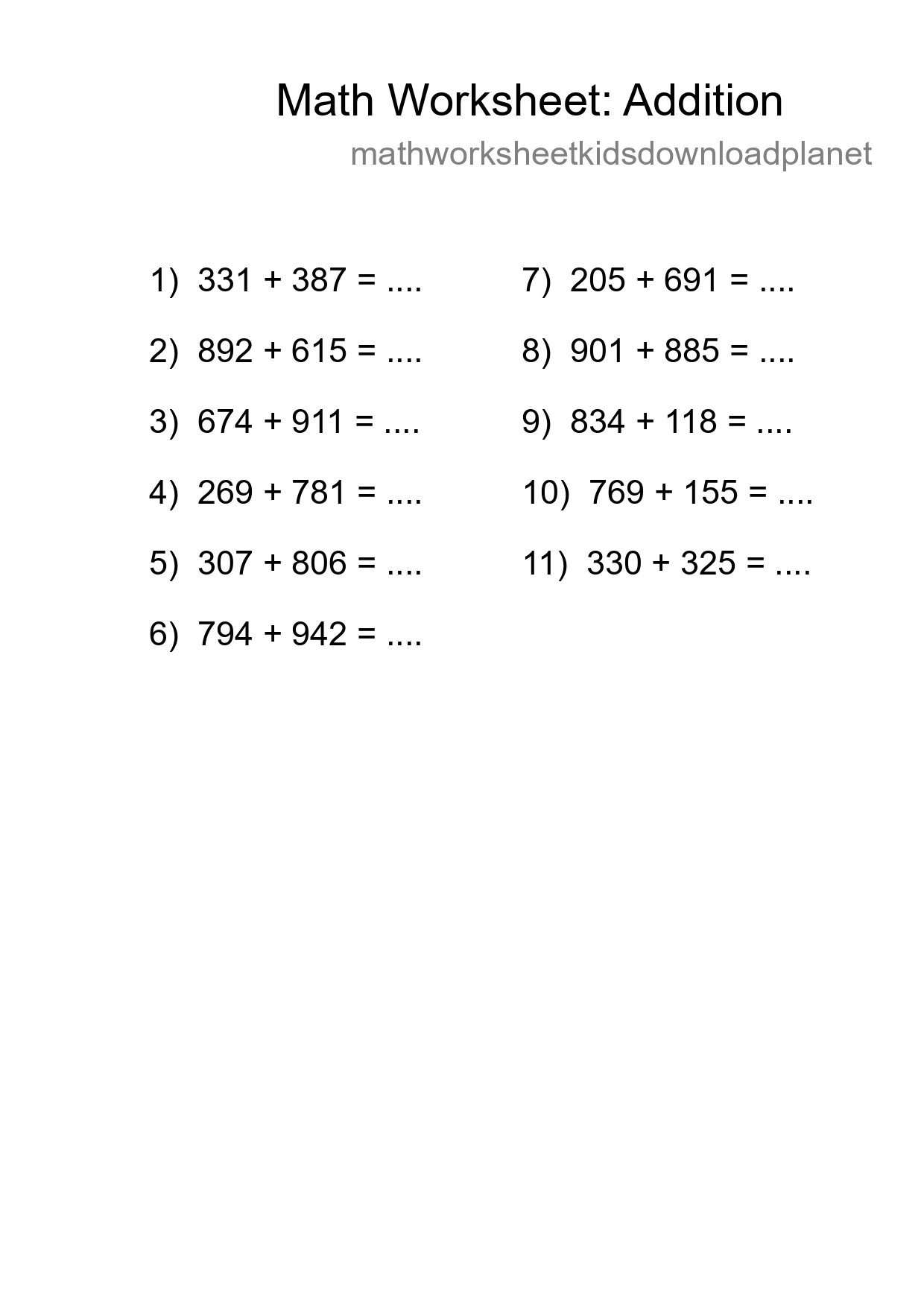 Free 11 Addition Math Worksheet For Grade 5 With Answers - Part 23