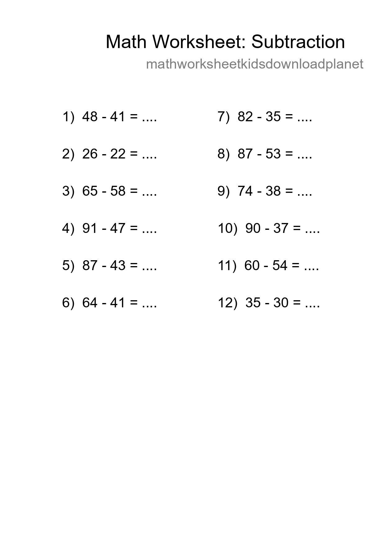 Free 12 Subtraction Math Worksheet For Grade 3 - Part 184