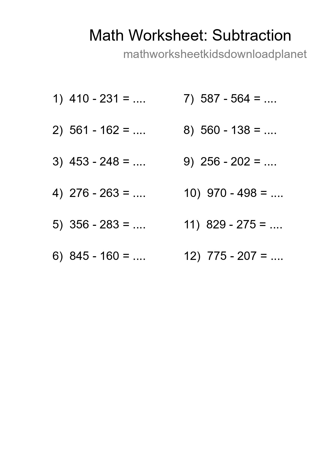 Free 12 Subtraction Math Worksheet For Grade 5 With Answers - Part 107