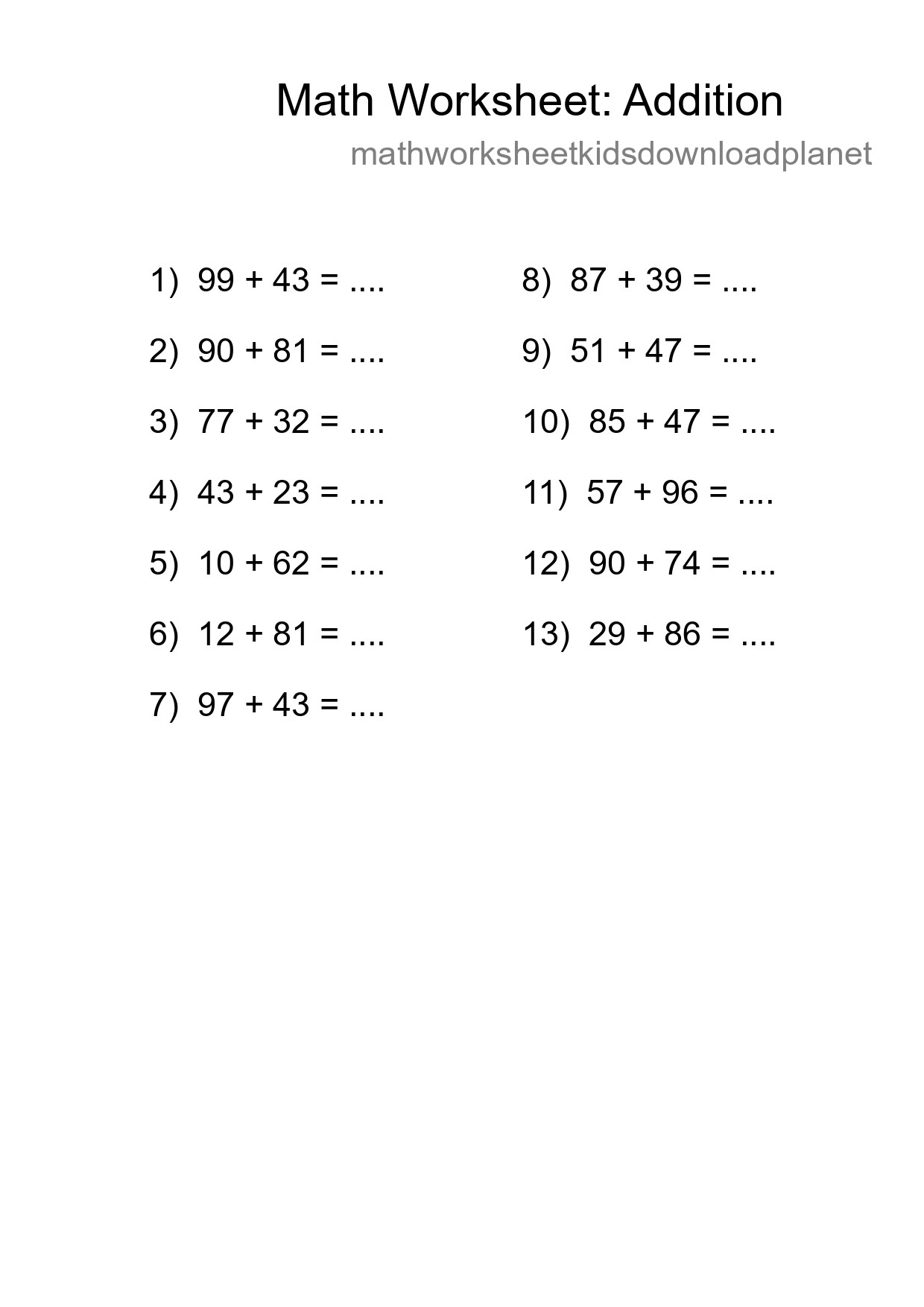 Free 13 Addition Math Worksheet For Grade 3 - Part 133