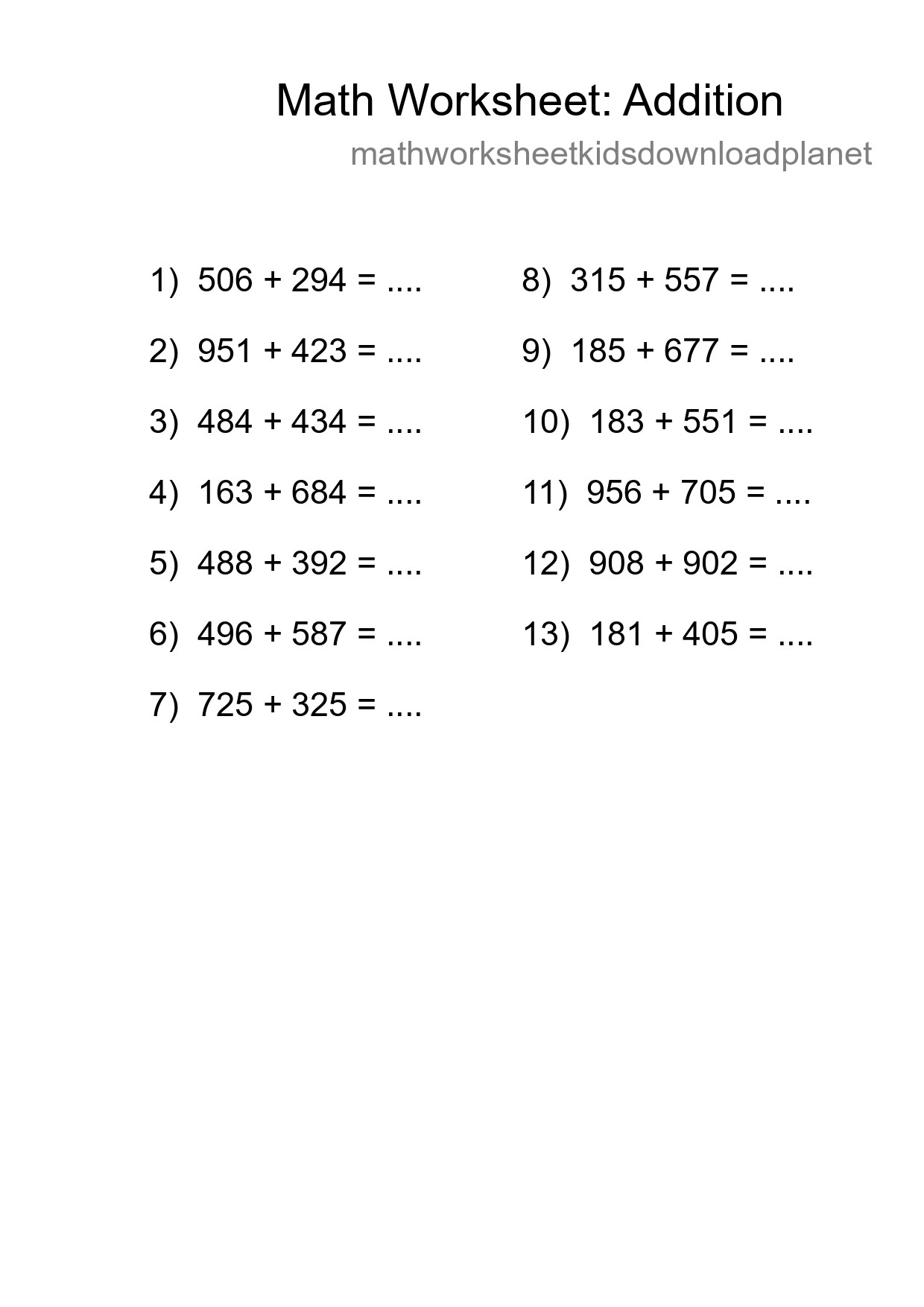 Free 13 Addition Math Worksheet For Grade 5 - Part 122