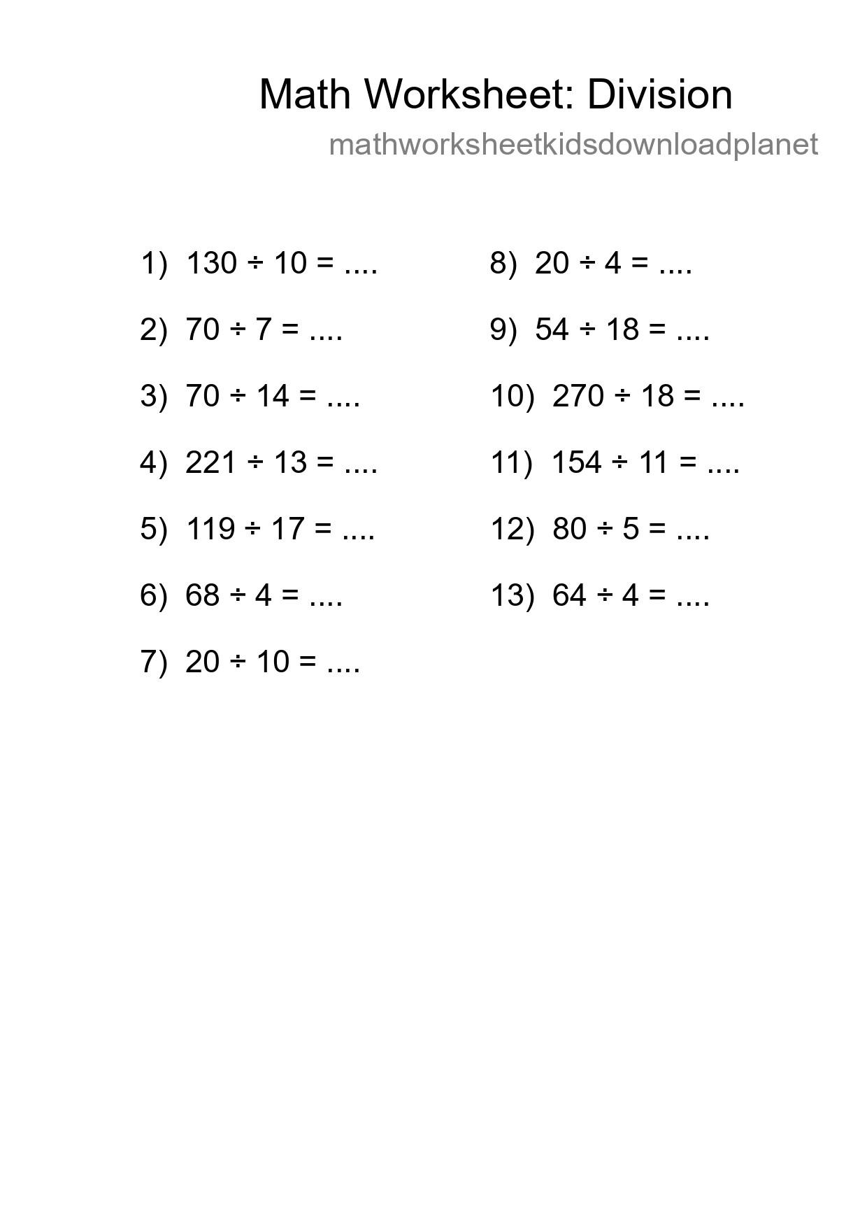 Free 13 Division Math Worksheet For Grade 2 With Answers - Part 235