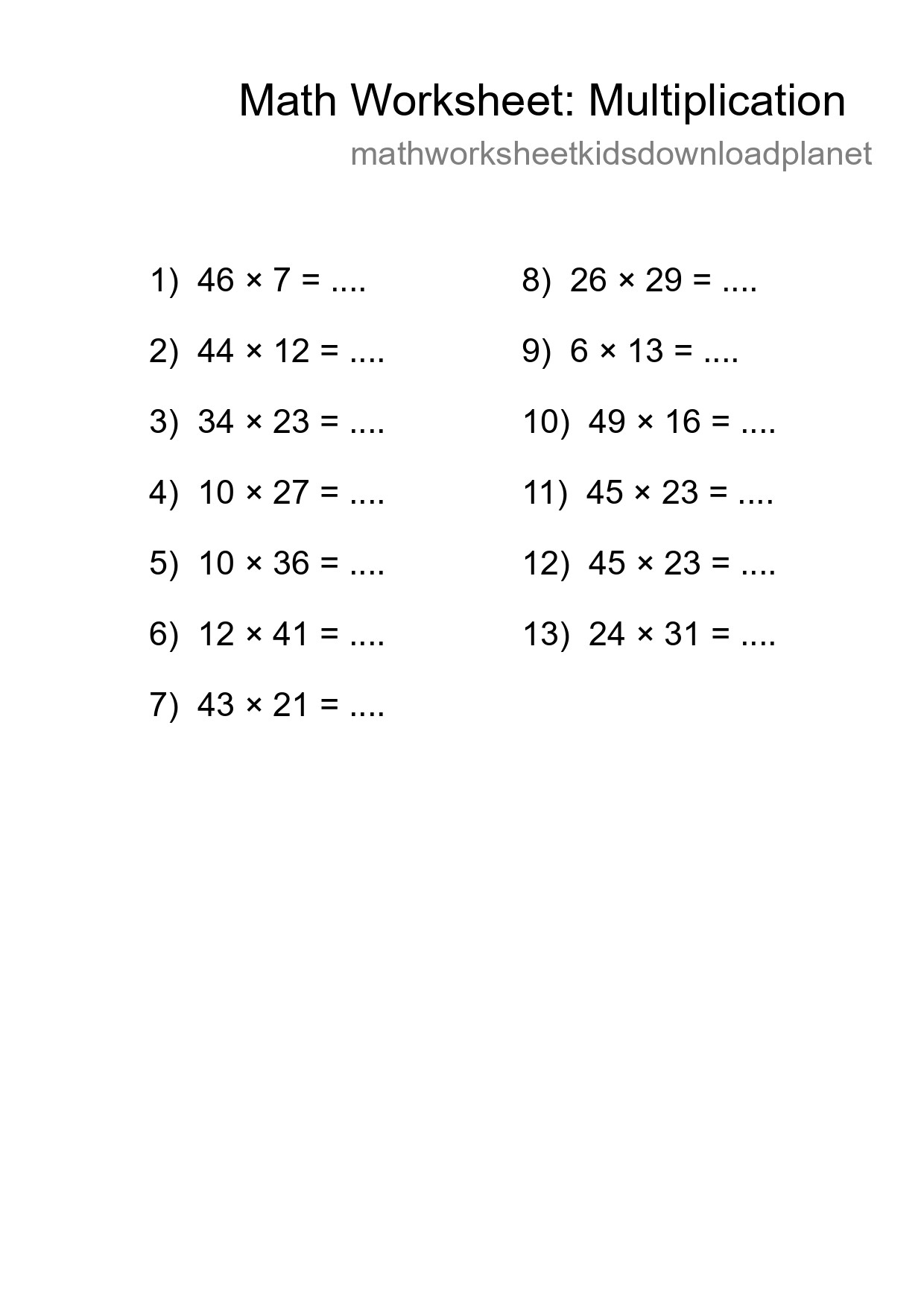 Free 13 Multiplication Math Worksheet For Grade 2 With Answers - Part 238
