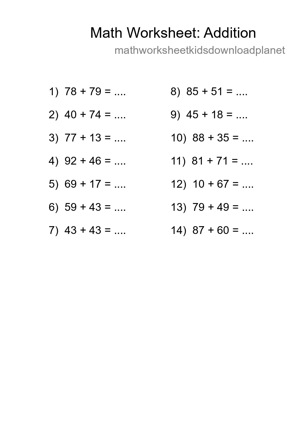 Free 14 Addition Math Worksheet For Grade 3 With Answers - Part 144