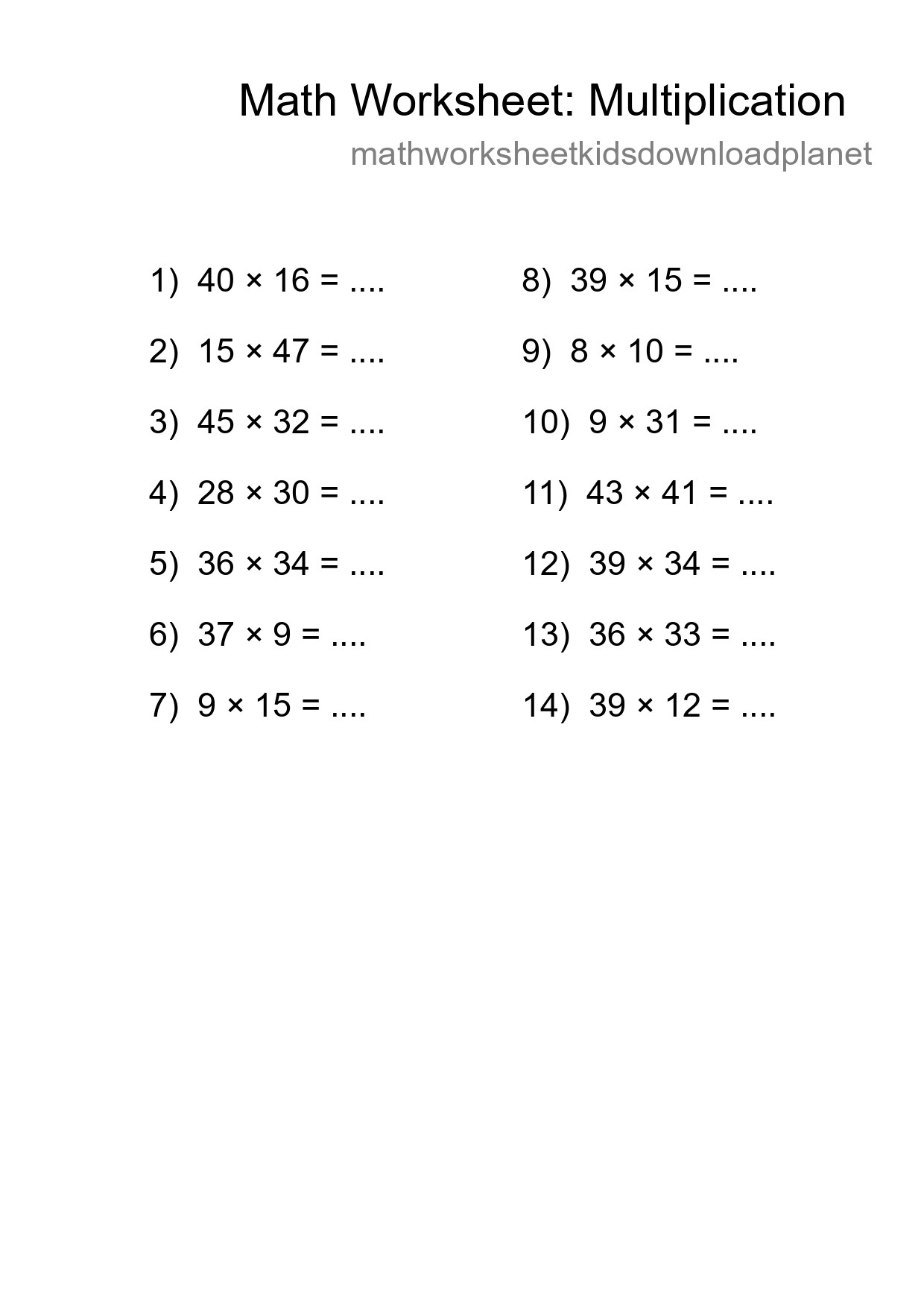 Free 14 Multiplication Math Worksheet For Grade 2 With Answers - Part 205