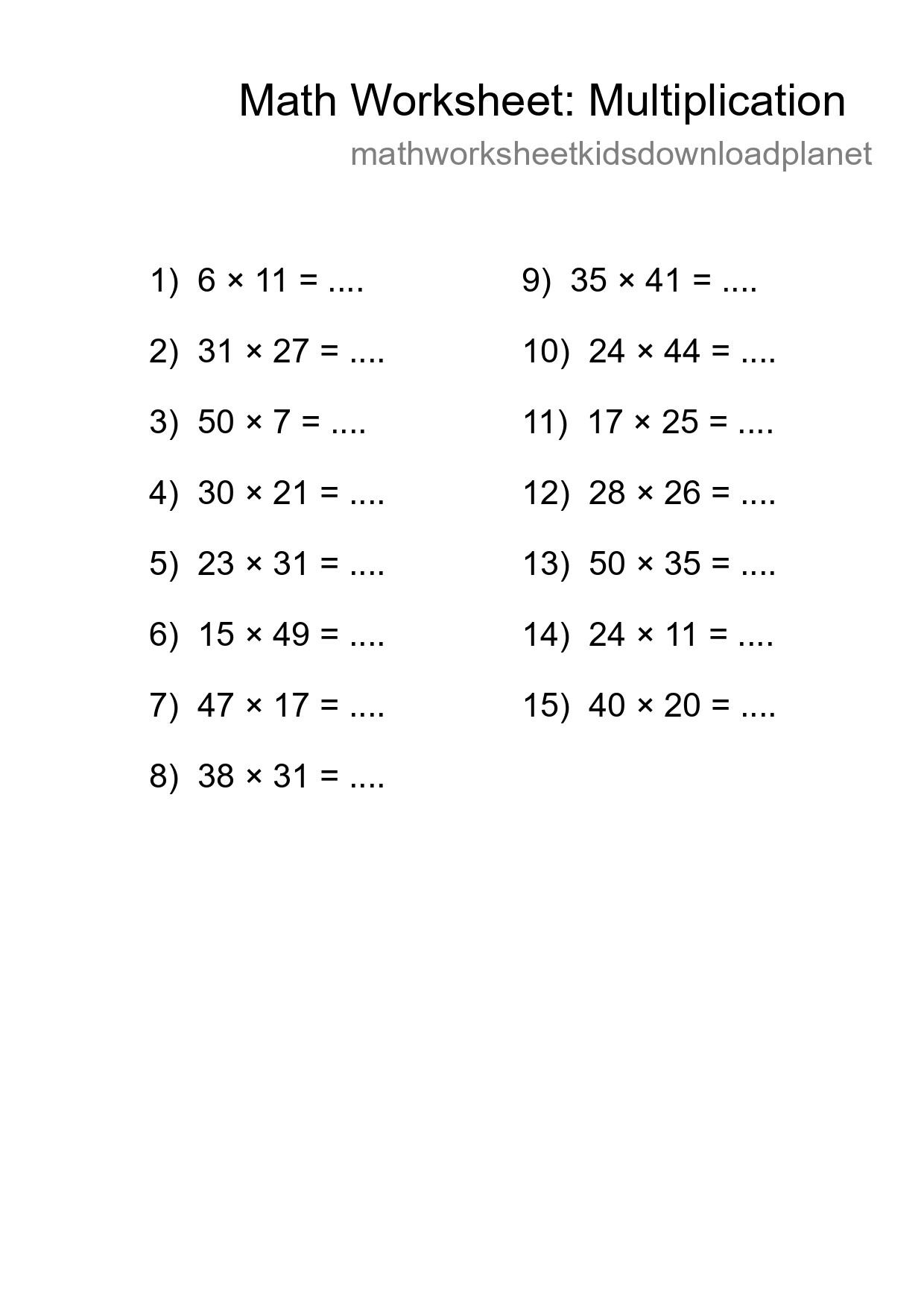 Free 15 Multiplication Math Worksheet For Grade 2 - Part 150