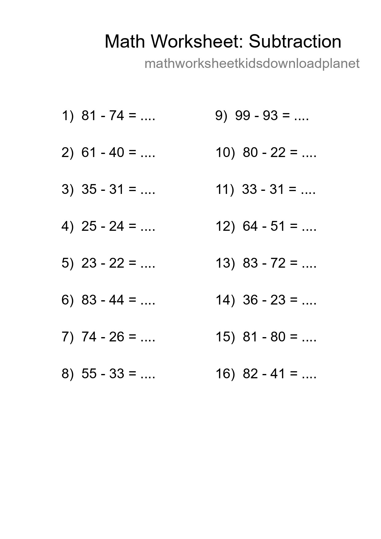 Free 16 Subtraction Math Worksheet For Grade 3 With Answers - Part 217