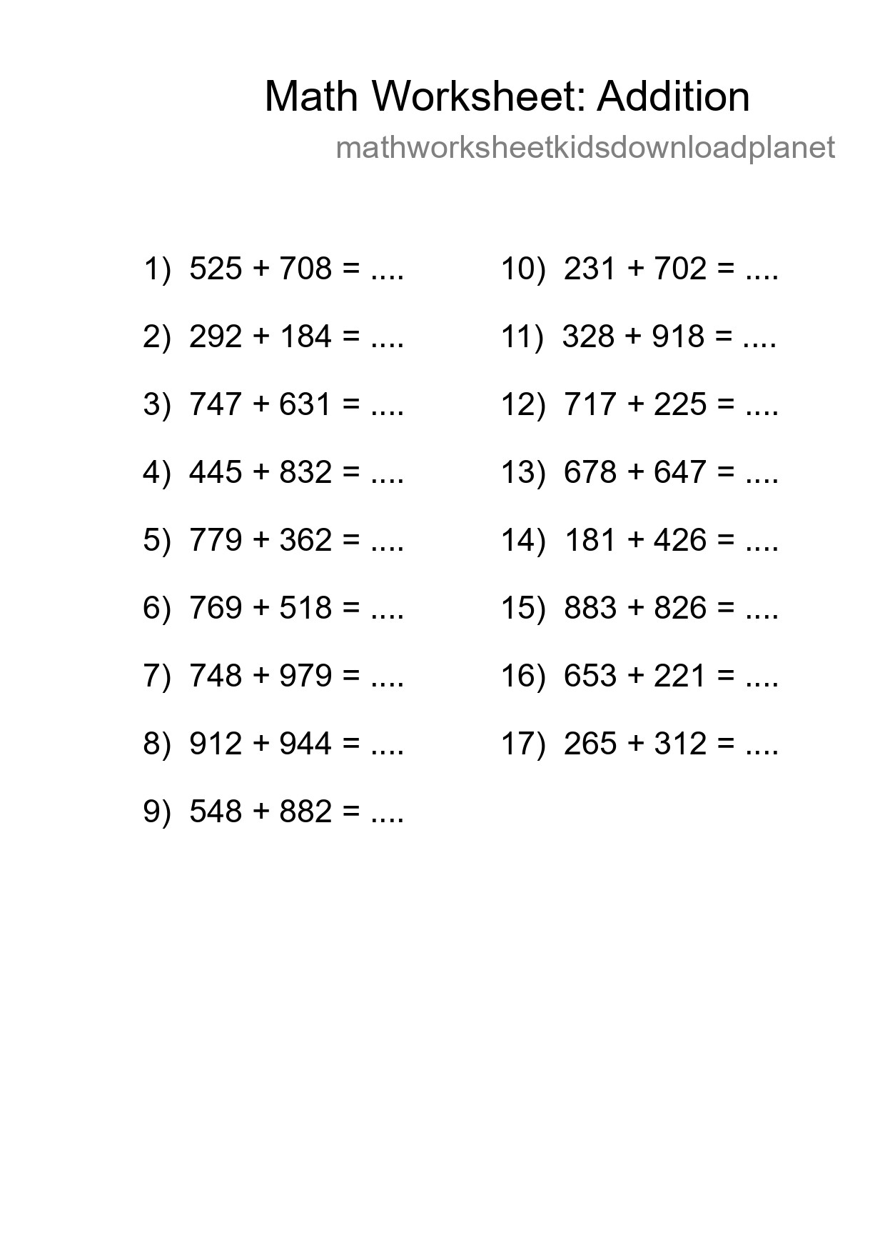 Free 17 Addition Math Worksheet For Grade 5 With Answers - Part 177
