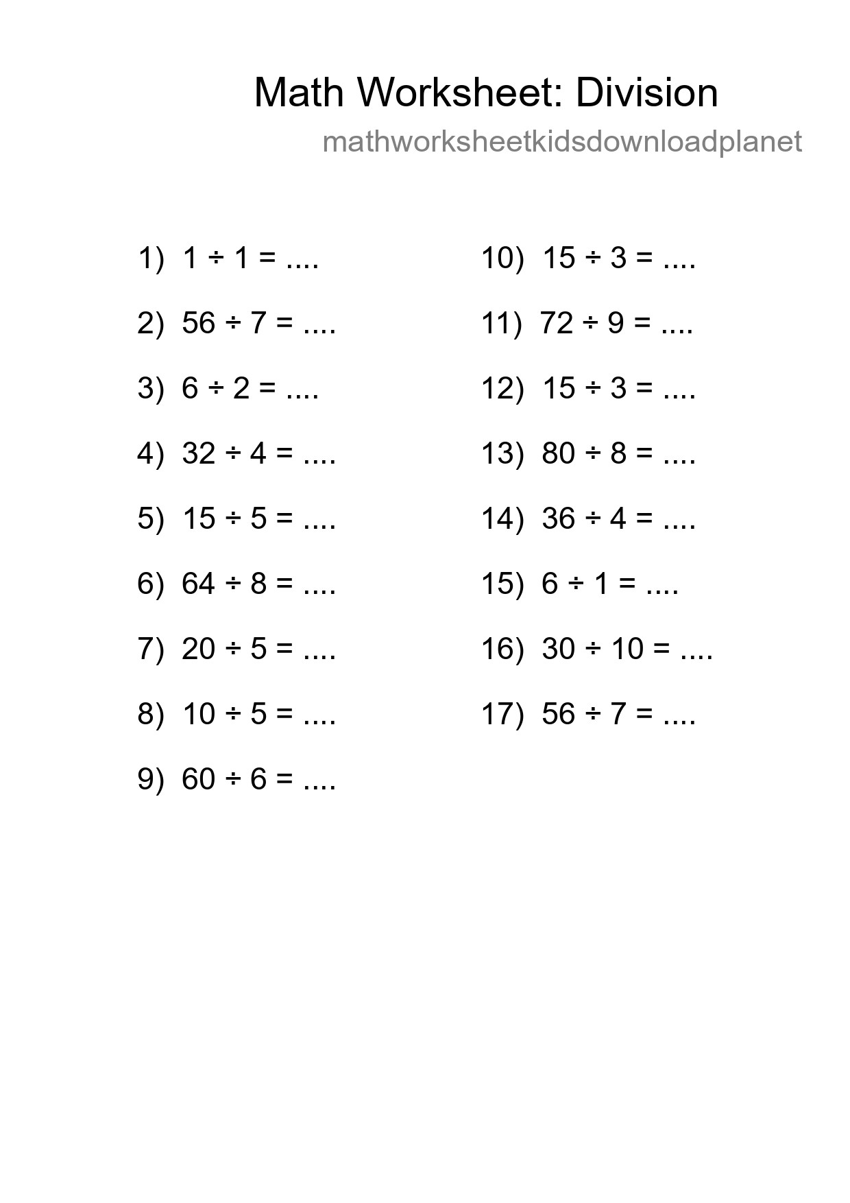 Free 17 Division Math Worksheet For Grade 1 With Answers - Part 81