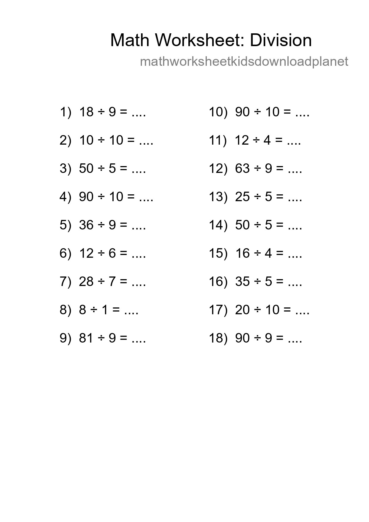 Free 18 Division Math Worksheet For Grade 1 With Answers - Part 59