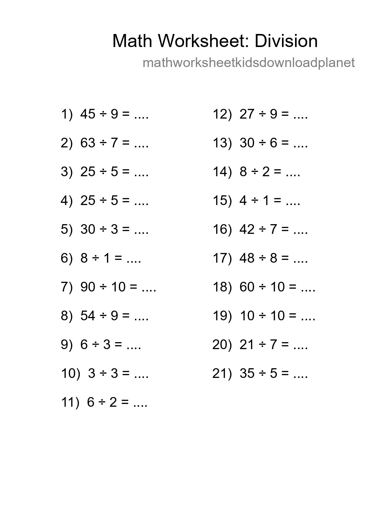 Free 21 Division Math Worksheet For Grade 1 With Answers - Part 103