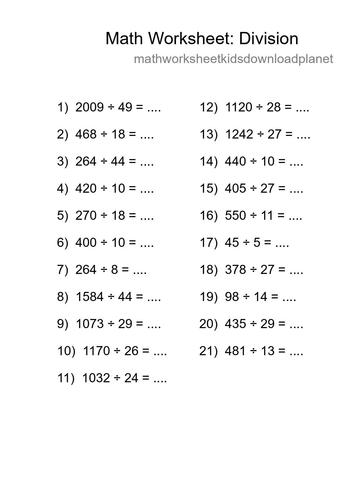 Free 21 Division Math Worksheet For Grade 2 With Answers - Part 125
