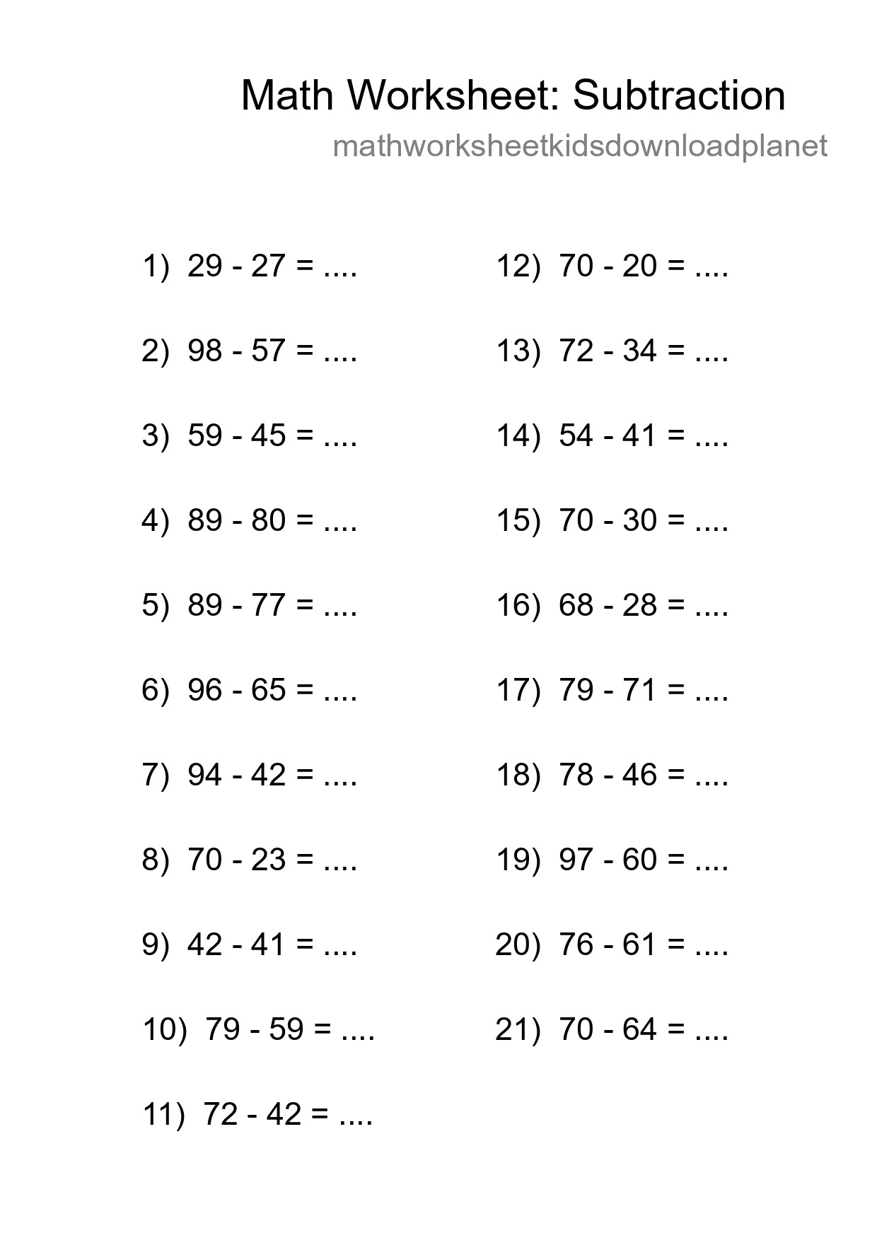 Free 21 Subtraction Math Worksheet For Grade 3 - Part 63