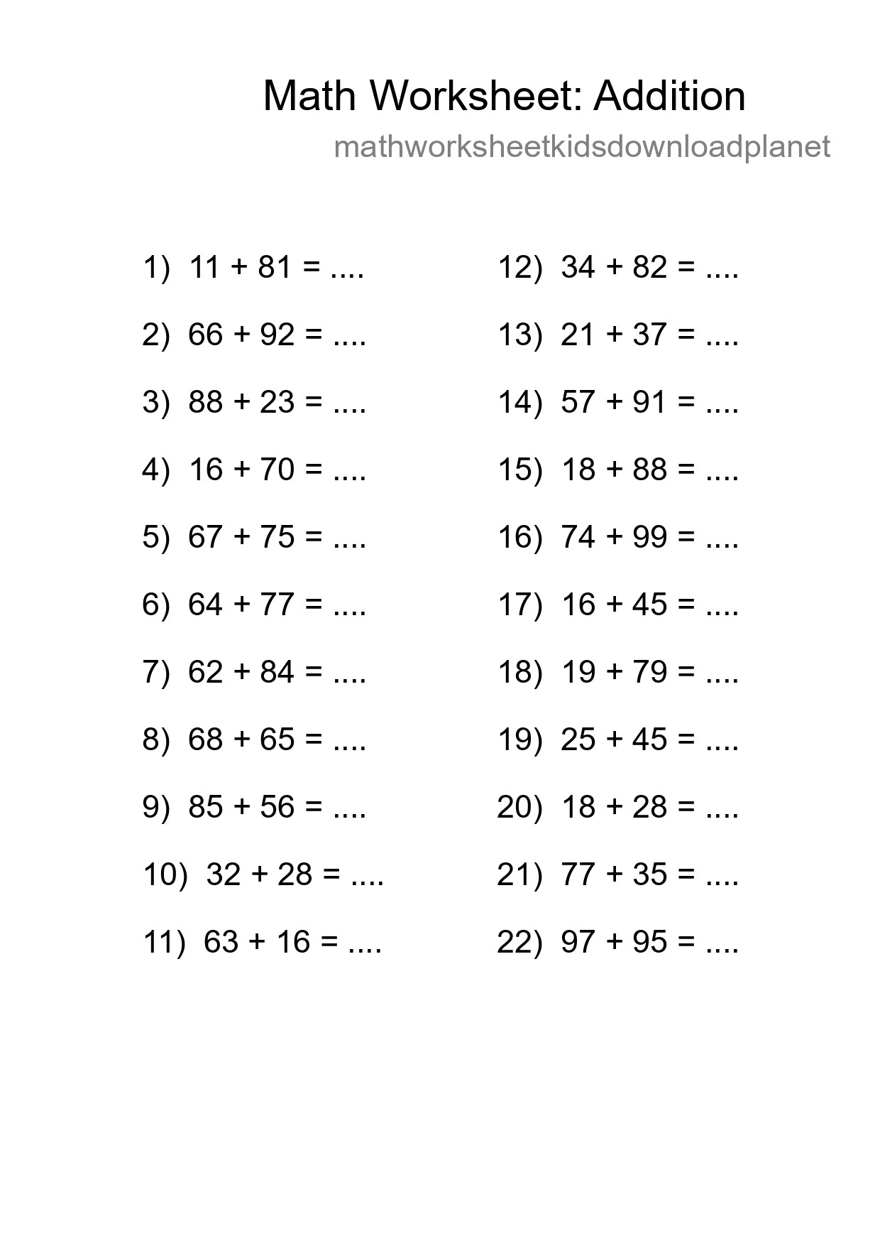 Free 22 Addition Math Worksheet For Grade 3 With Answers - Part 221