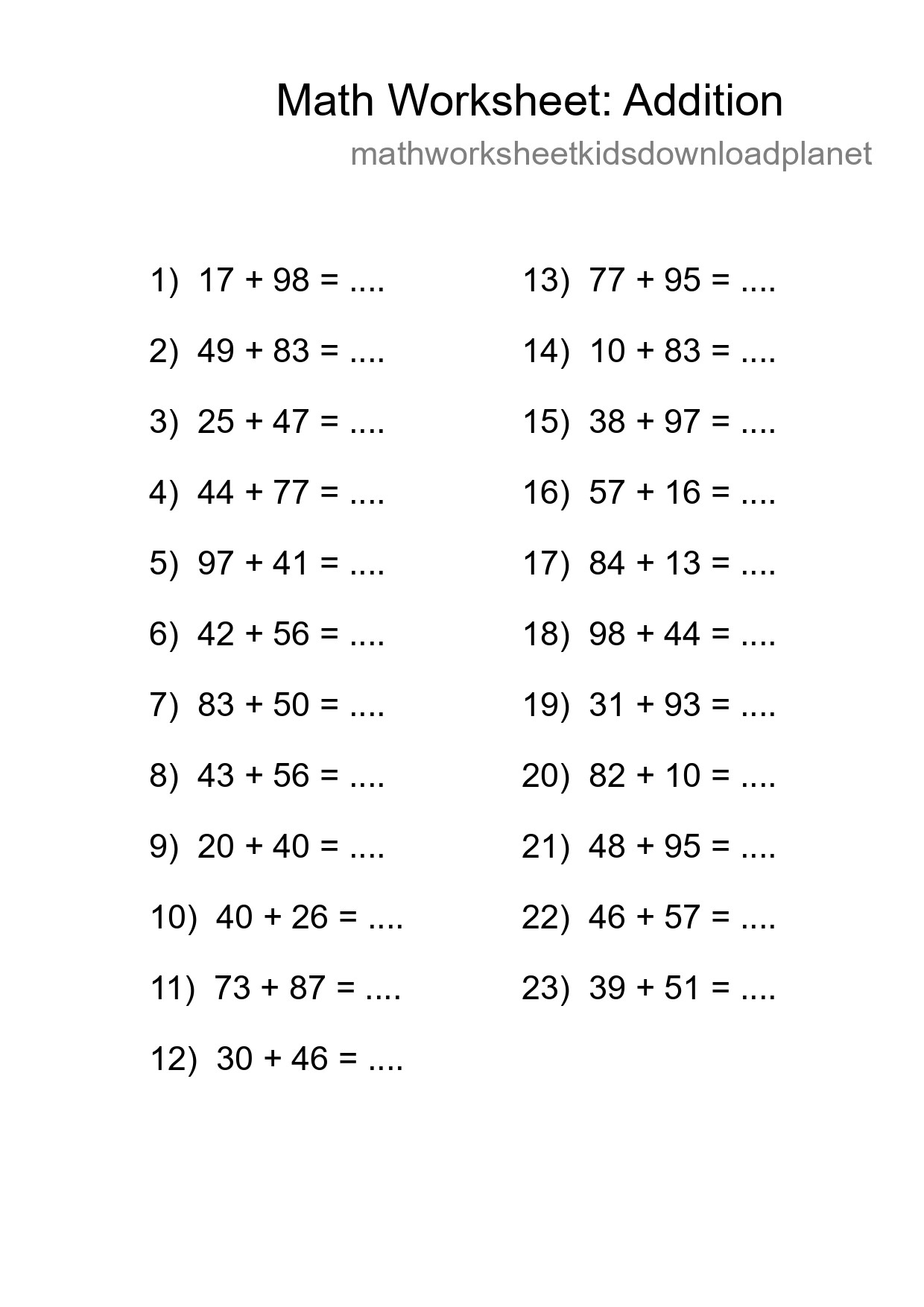 Free 23 Addition Math Worksheet For Grade 3 - Part 89