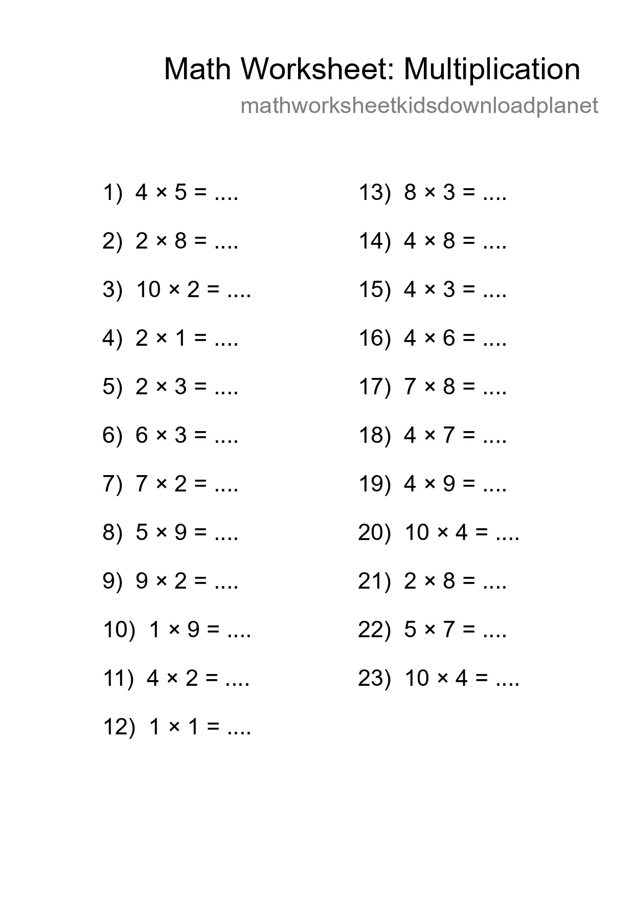 Free 23 Multiplication Math Worksheet For Grade 1 - Part 216