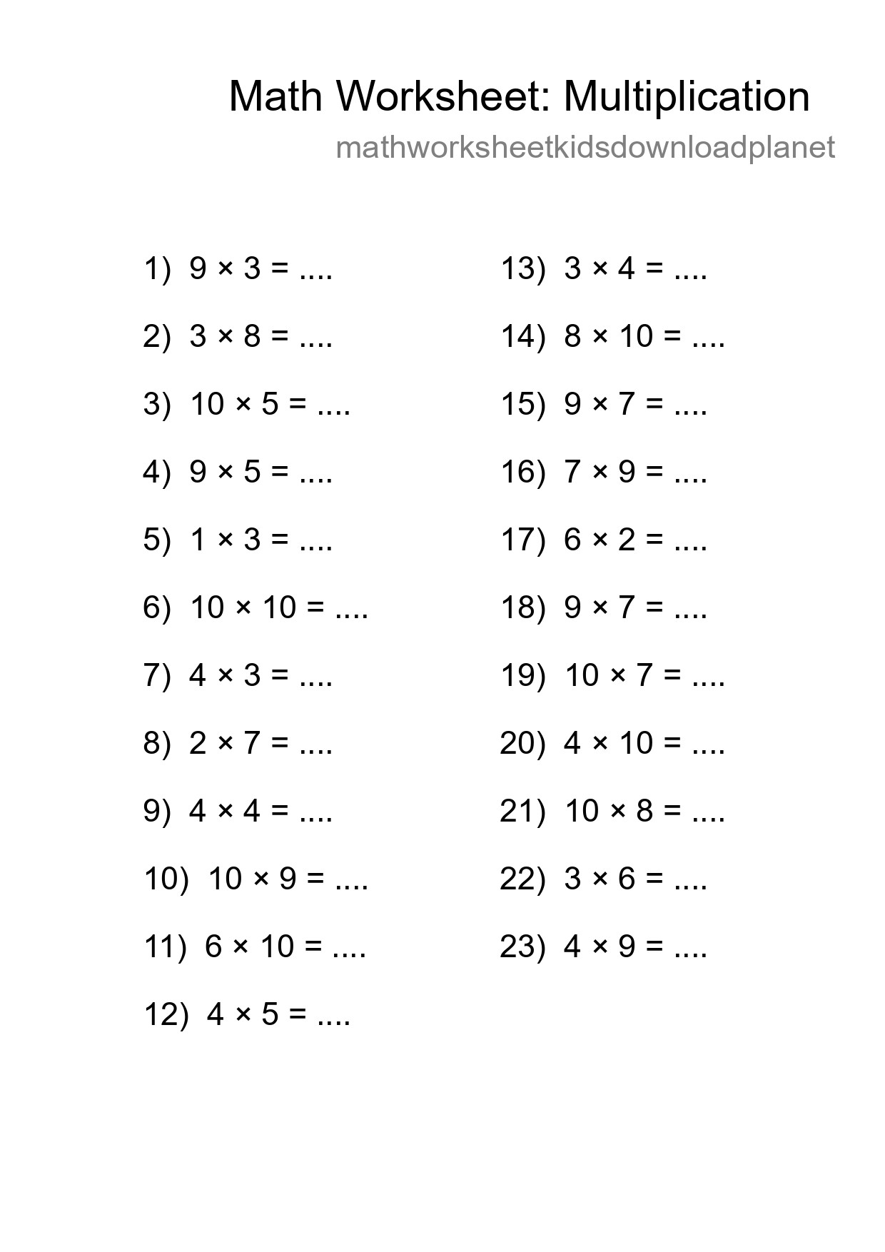 Free 23 Multiplication Math Worksheet For Grade 1 With Answers - Part 172