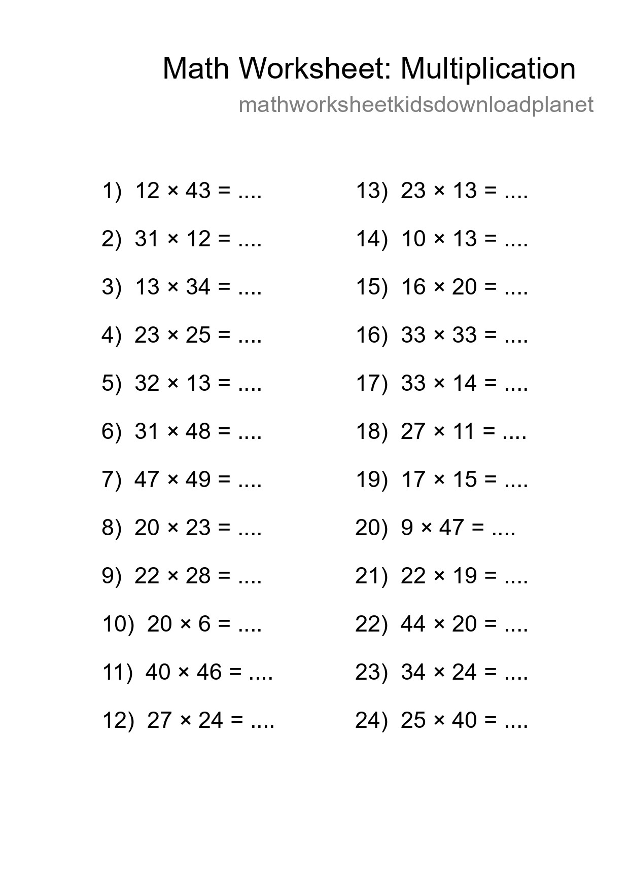 Free 24 Multiplication Math Worksheet For Grade 2 With Answers - Part 106
