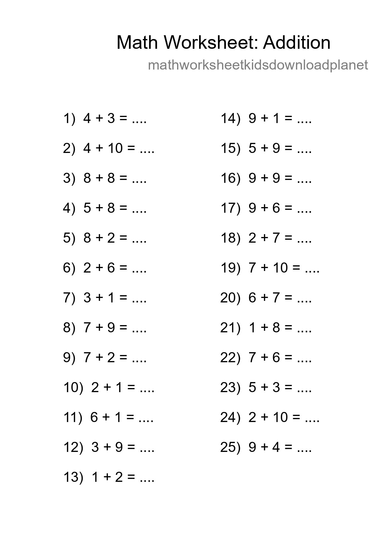 Free 25 Addition Math Worksheet For Grade 1 With Answers - Part 34