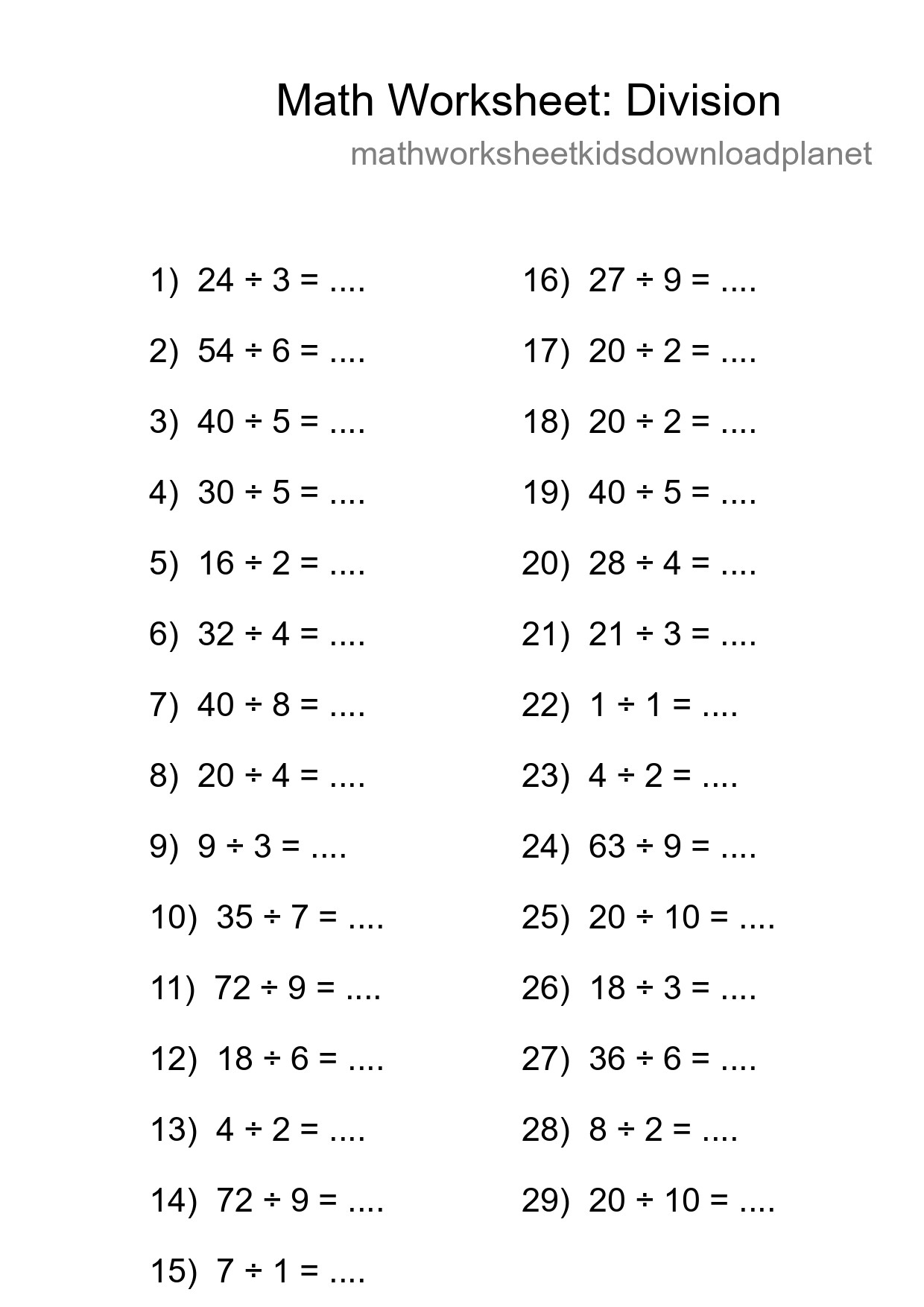 Free 29 Division Math Worksheet For Grade 1 - Part 48