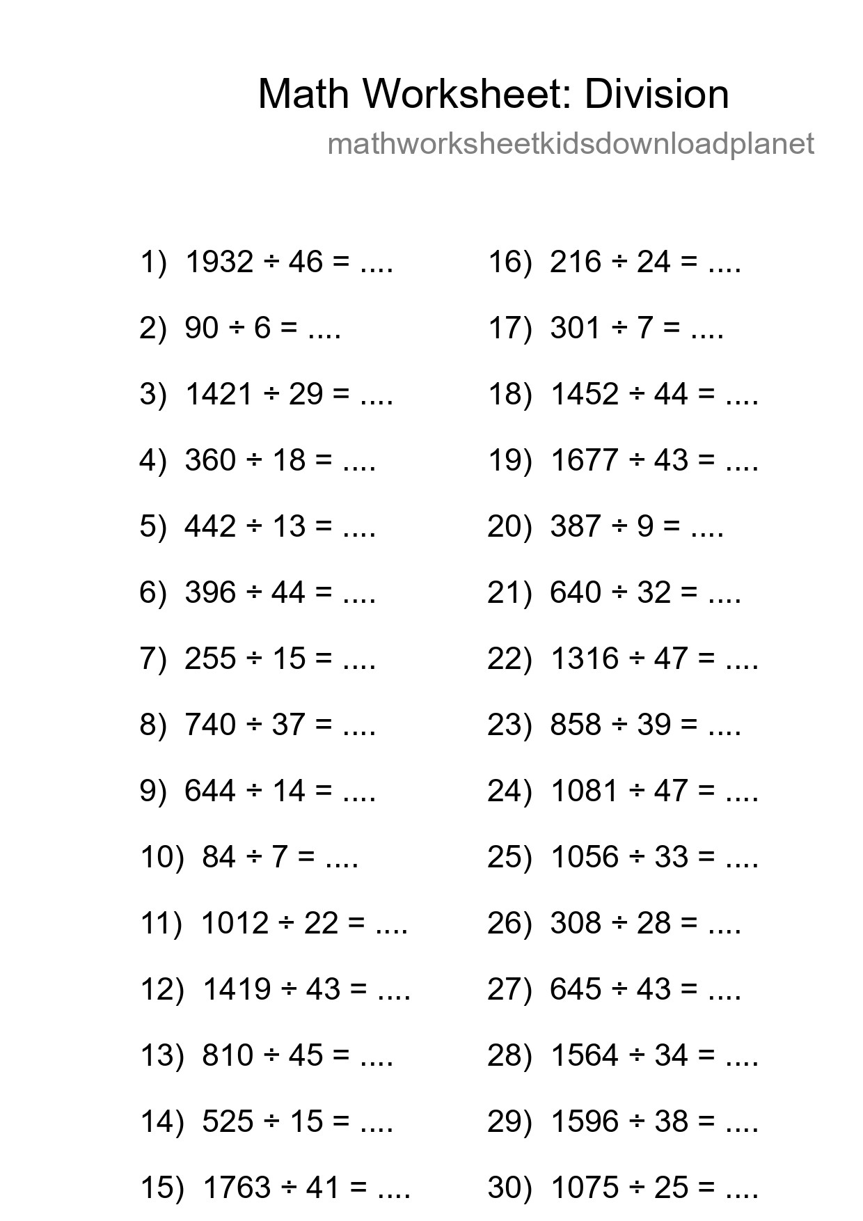 Free 30 Division Math Worksheet For Grade 2 With Answers - Part 202