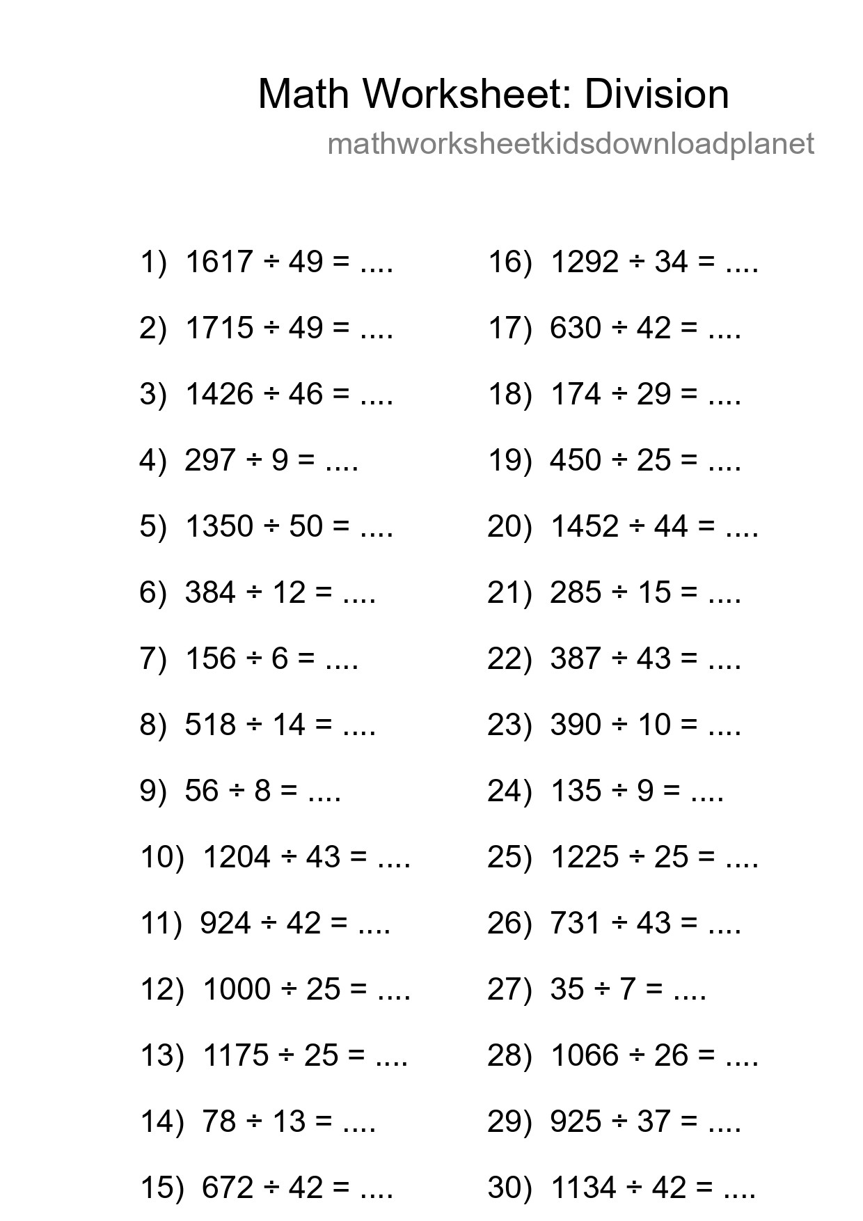 Free 30 Division Math Worksheet For Grade 2 With Answers - Part 213