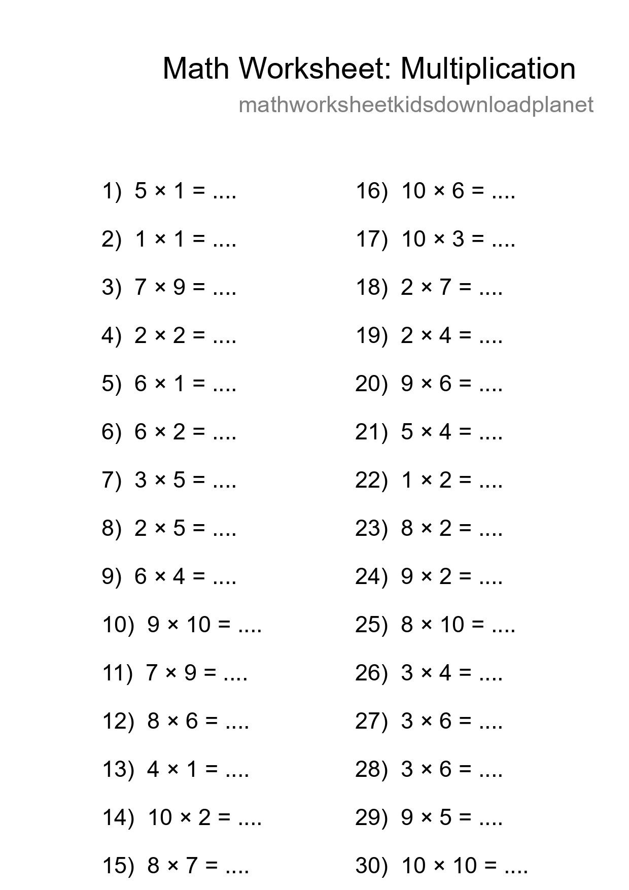 Free 30 Multiplication Math Worksheet For Grade 1 With Answers - Part 183