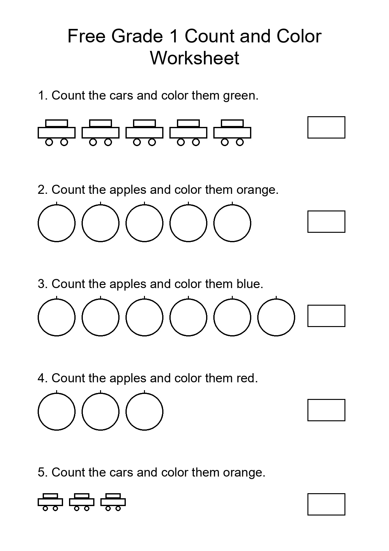 Free Grade 1 Count and Color Worksheet