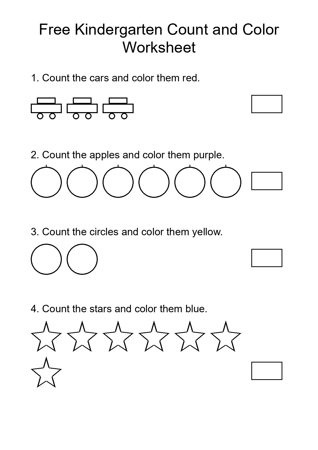 Free Kindergarten Count and Color Worksheet