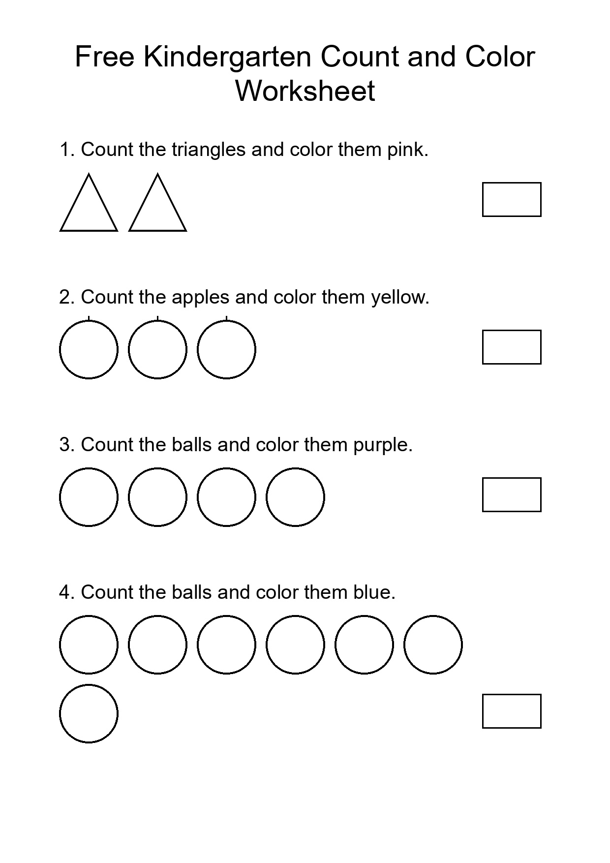 Free Kindergarten Count and Color Worksheet