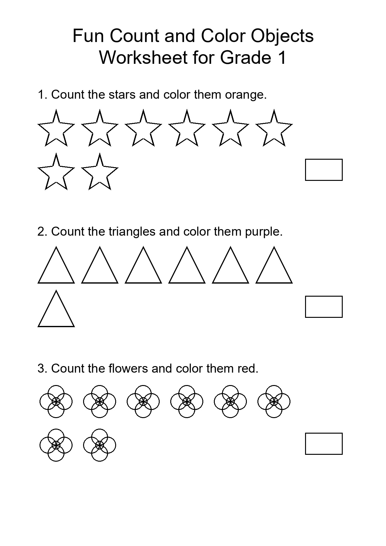 Fun Count and Color Objects Worksheet for Grade 1