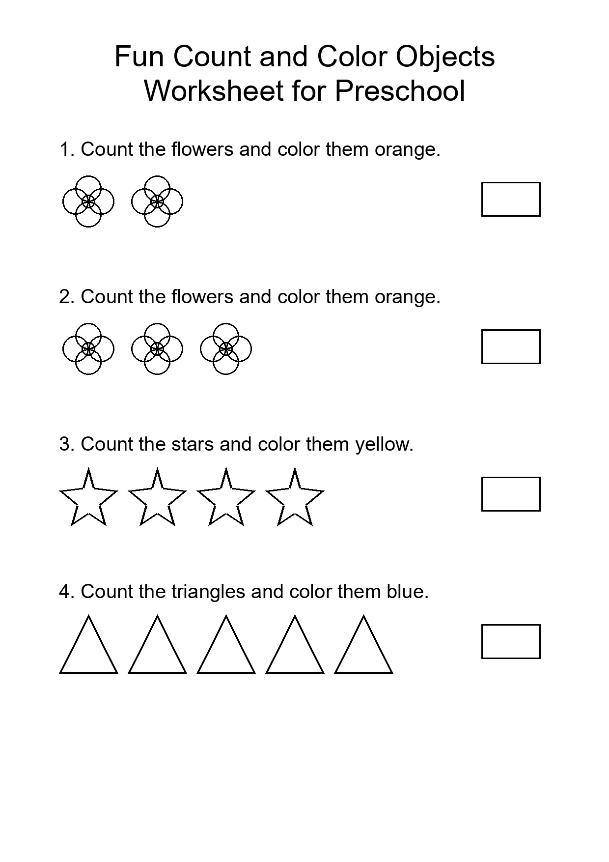 Fun Count and Color Objects Worksheet for Preschool