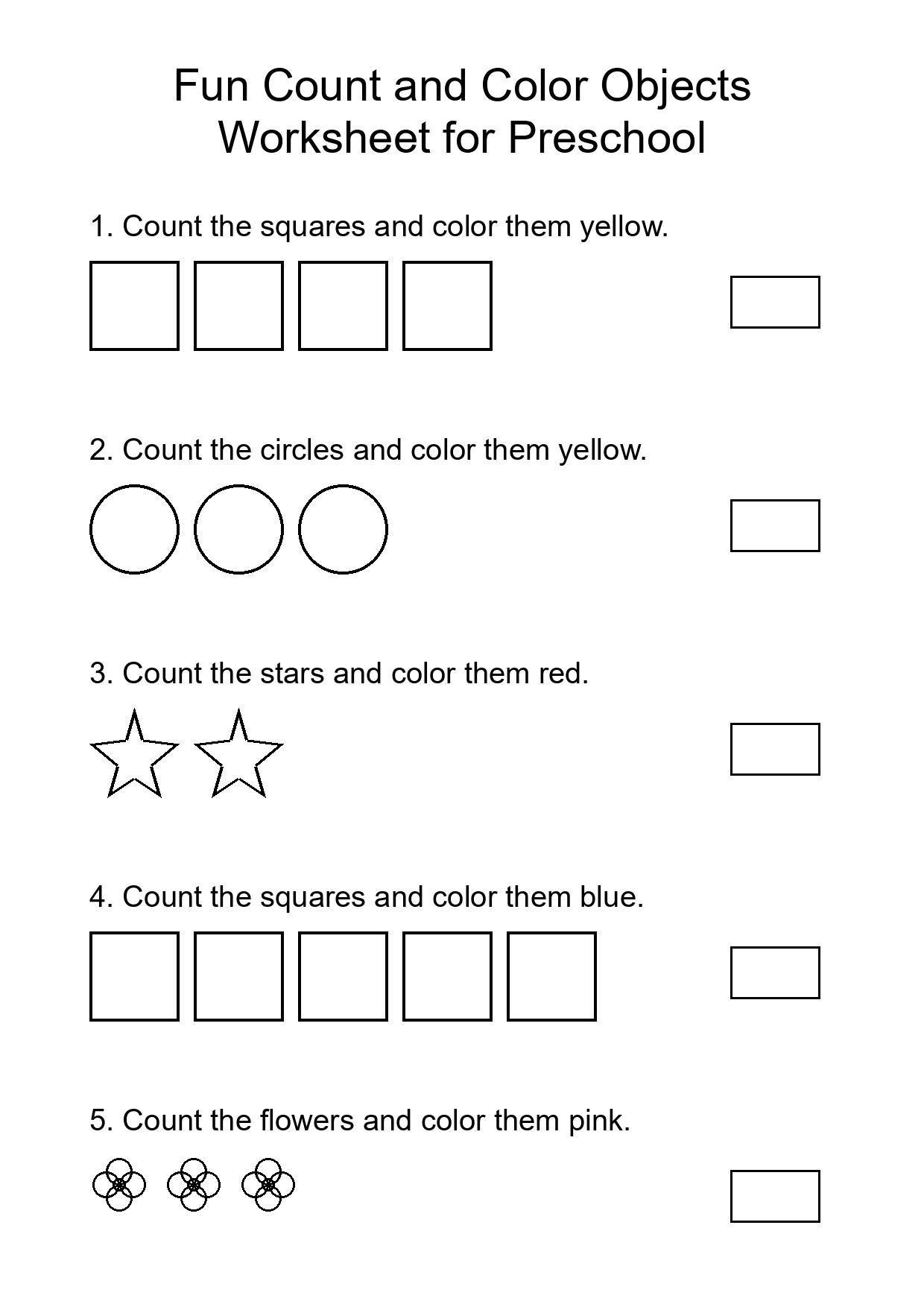 Fun Count and Color Objects Worksheet for Preschool