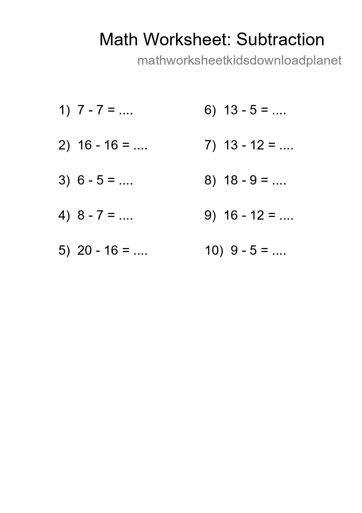 Grade 2 Subtraction Practice Worksheet (10 Problems) - Part 19