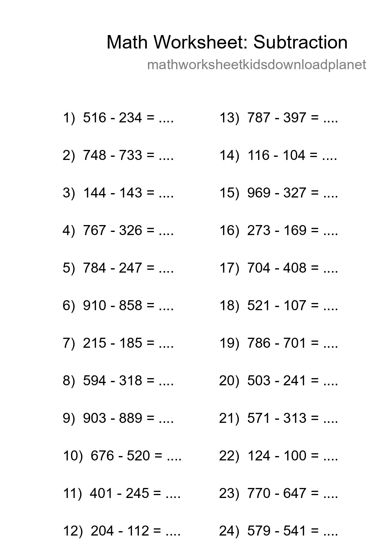 Grade 5 Subtraction Practice Worksheet (24 Problems) - Part 118
