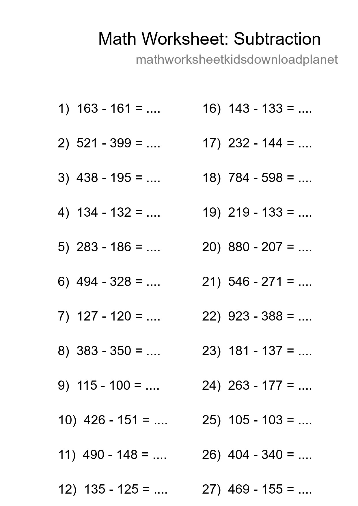 Grade 5 Subtraction Practice Worksheet (29 Problems) - Part 96