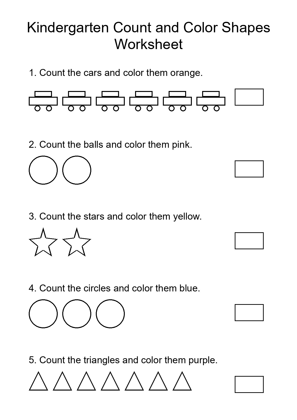 Kindergarten Count and Color Shapes Worksheet