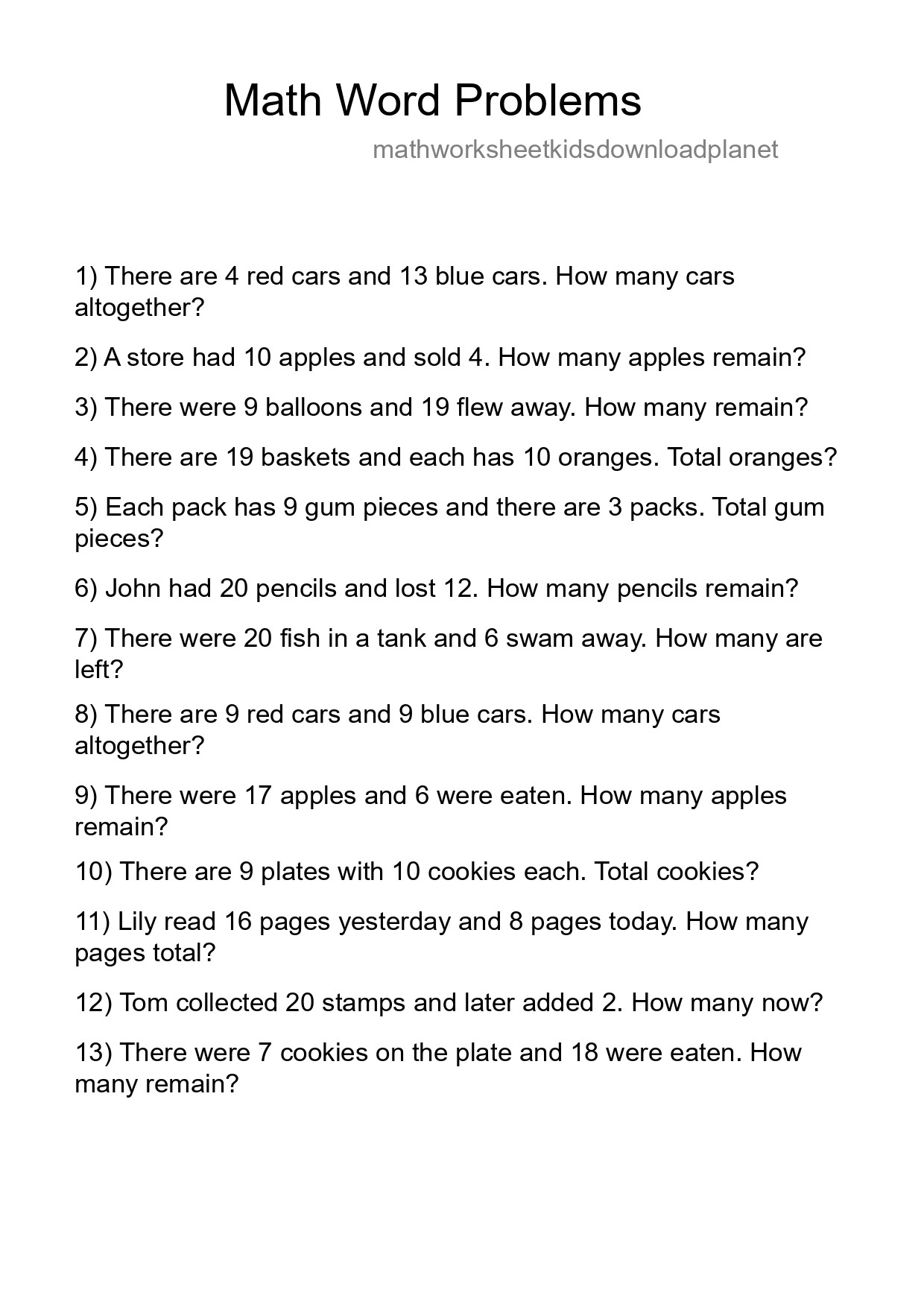 Math Word Problem Worksheet